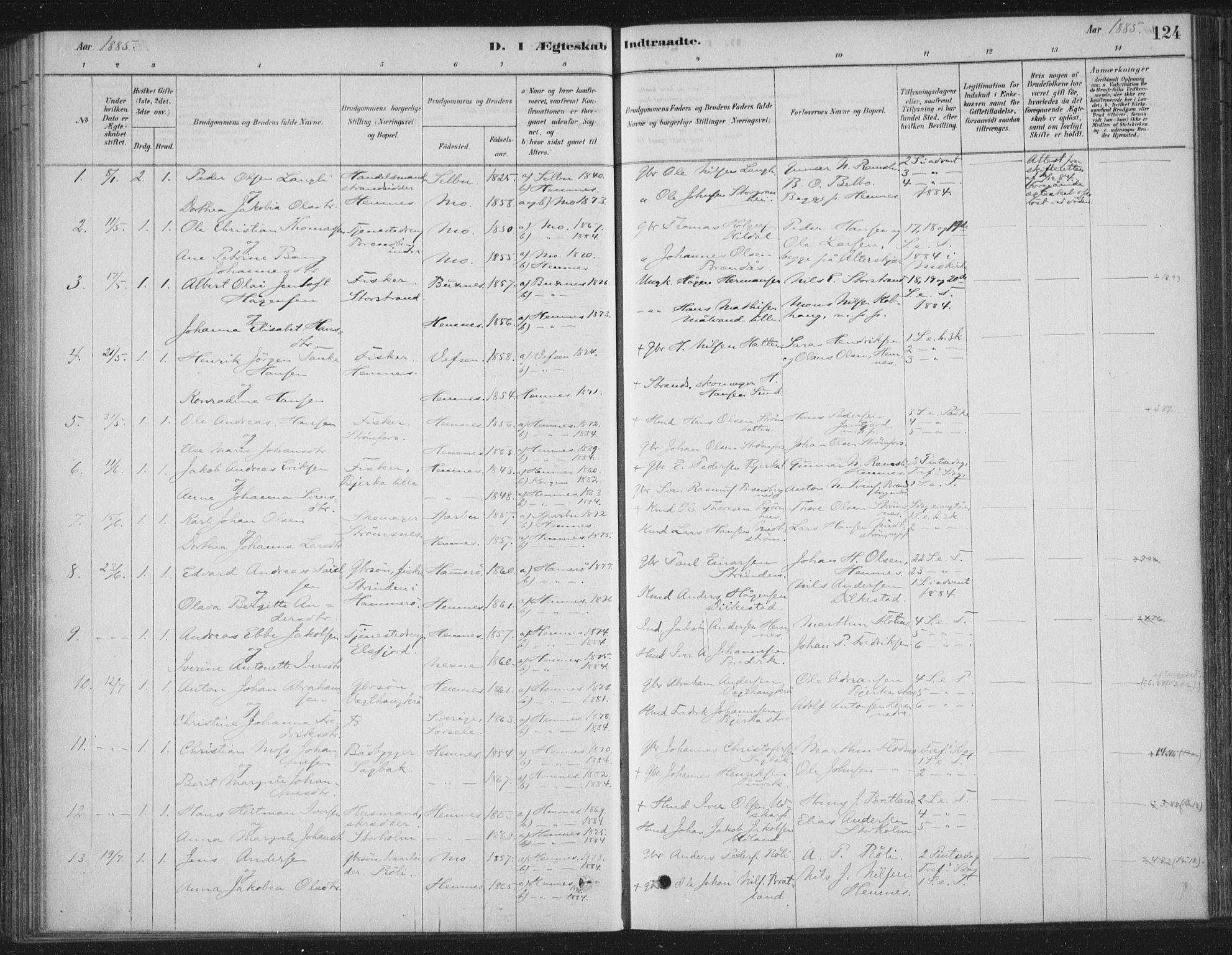 Ministerialprotokoller, klokkerbøker og fødselsregistre - Nordland, AV/SAT-A-1459/825/L0361: Parish register (official) no. 825A15, 1878-1893, p. 124