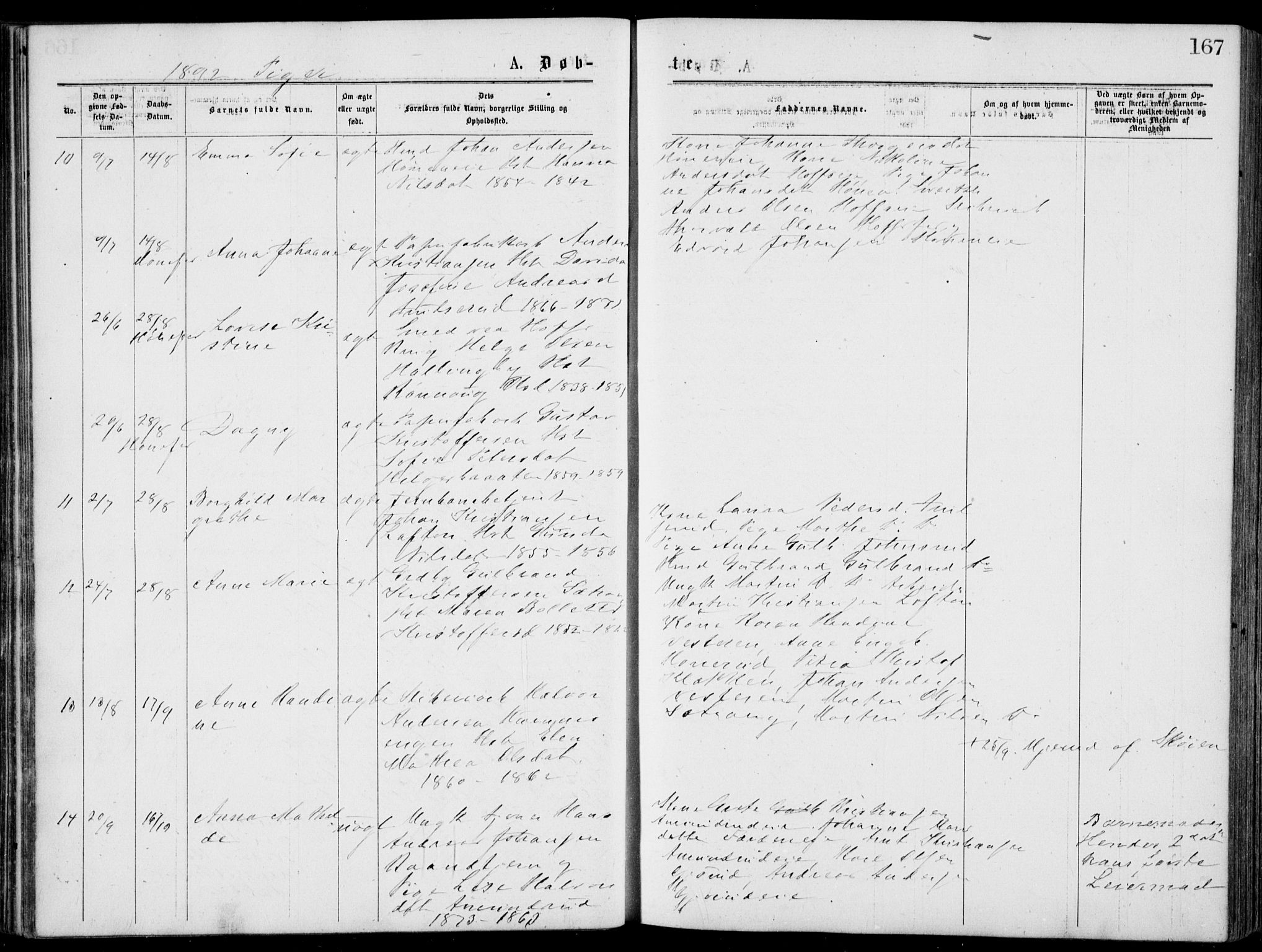 Norderhov kirkebøker, AV/SAKO-A-237/G/Gb/L0001: Parish register (copy) no. II 1, 1876-1899, p. 167