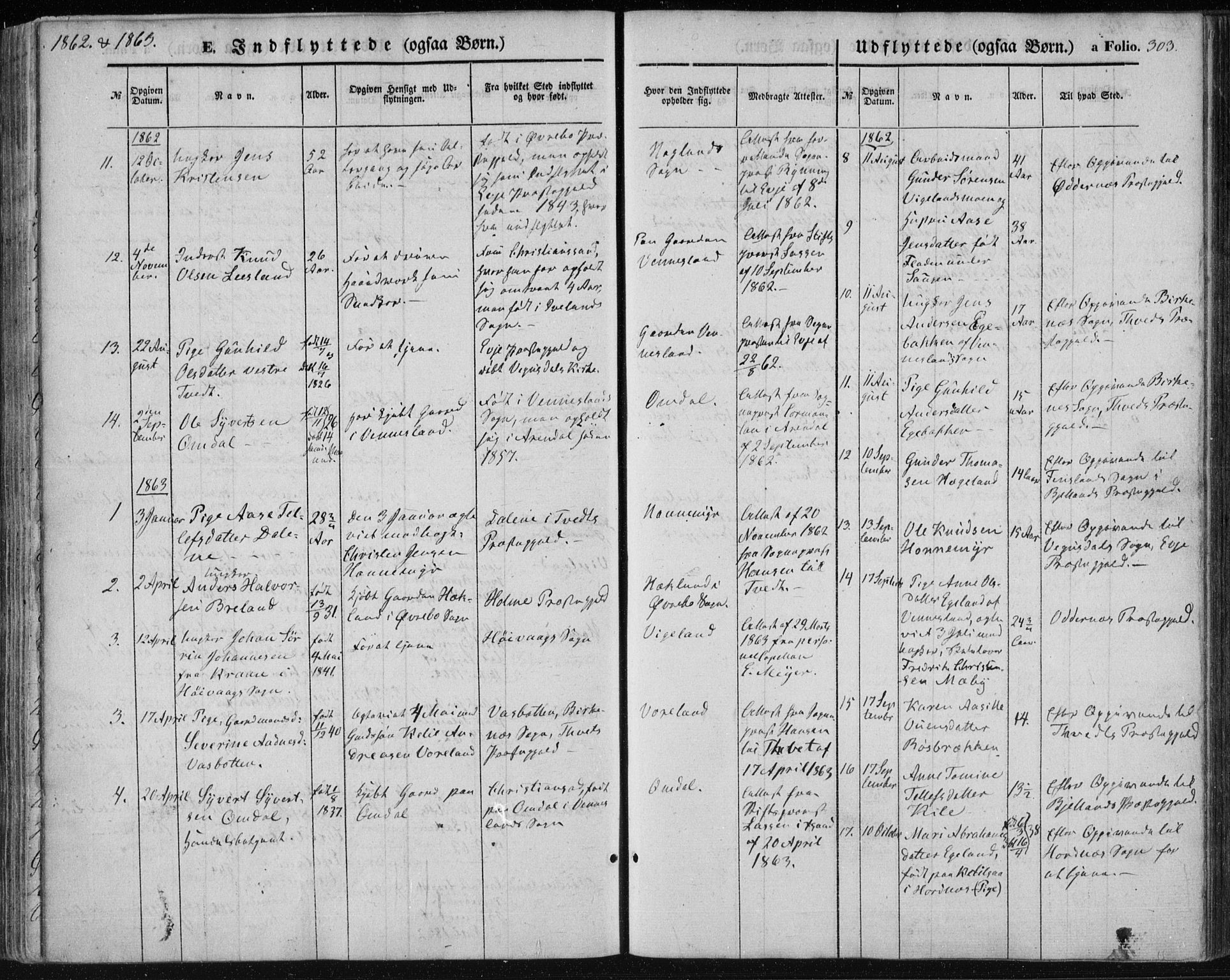 Vennesla sokneprestkontor, AV/SAK-1111-0045/Fa/Fac/L0007: Parish register (official) no. A 7, 1855-1873, p. 303