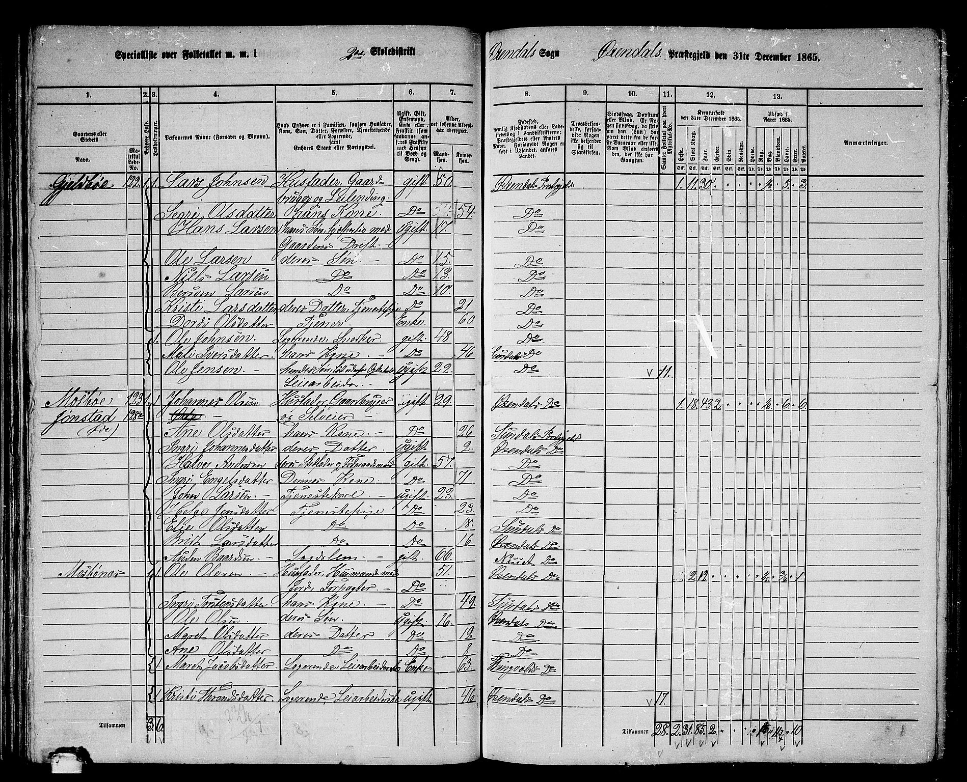 RA, 1865 census for Øksendal, 1865, p. 40