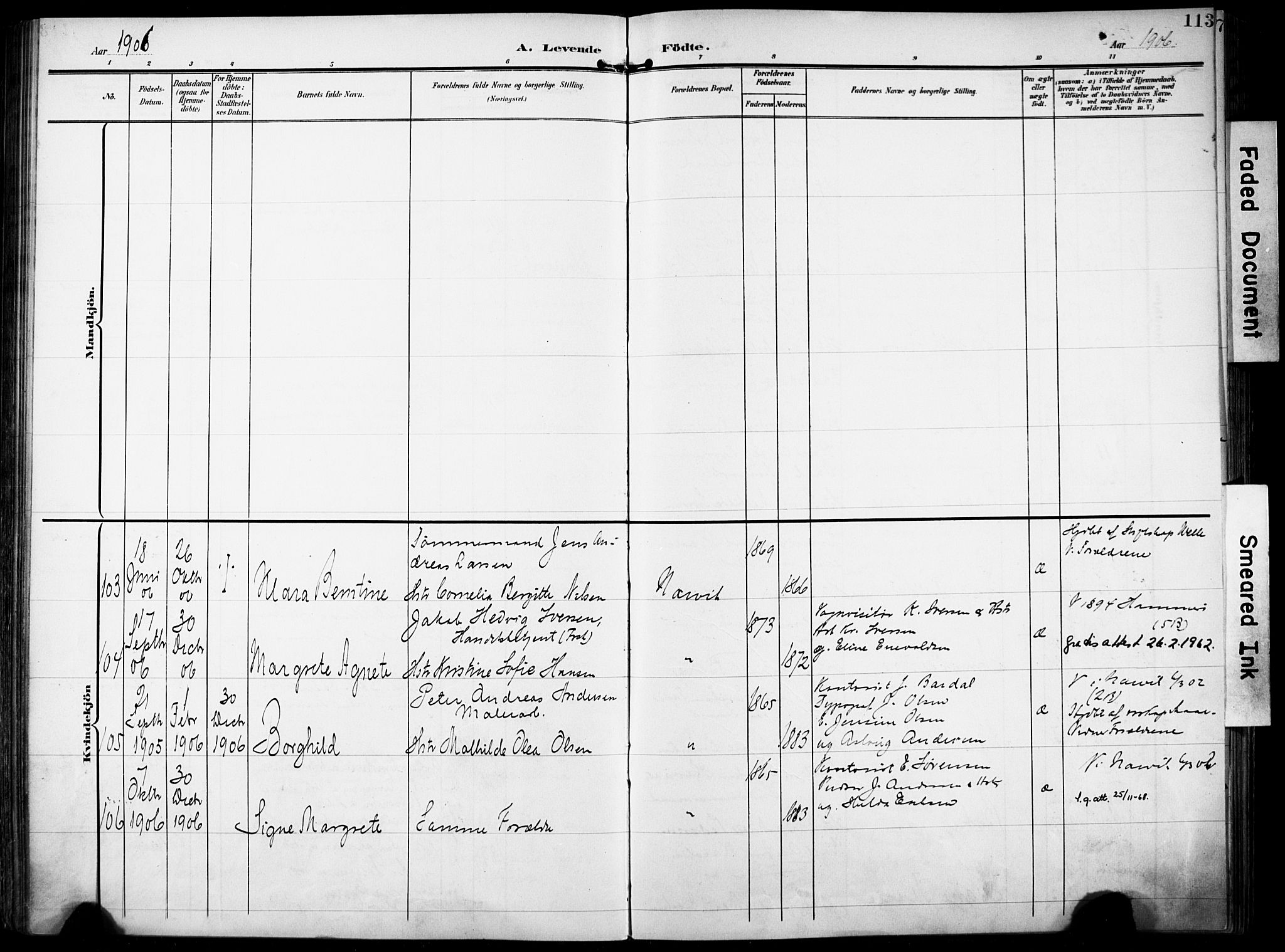 Ministerialprotokoller, klokkerbøker og fødselsregistre - Nordland, AV/SAT-A-1459/871/L0994: Parish register (official) no. 871A10, 1902-1910, p. 113