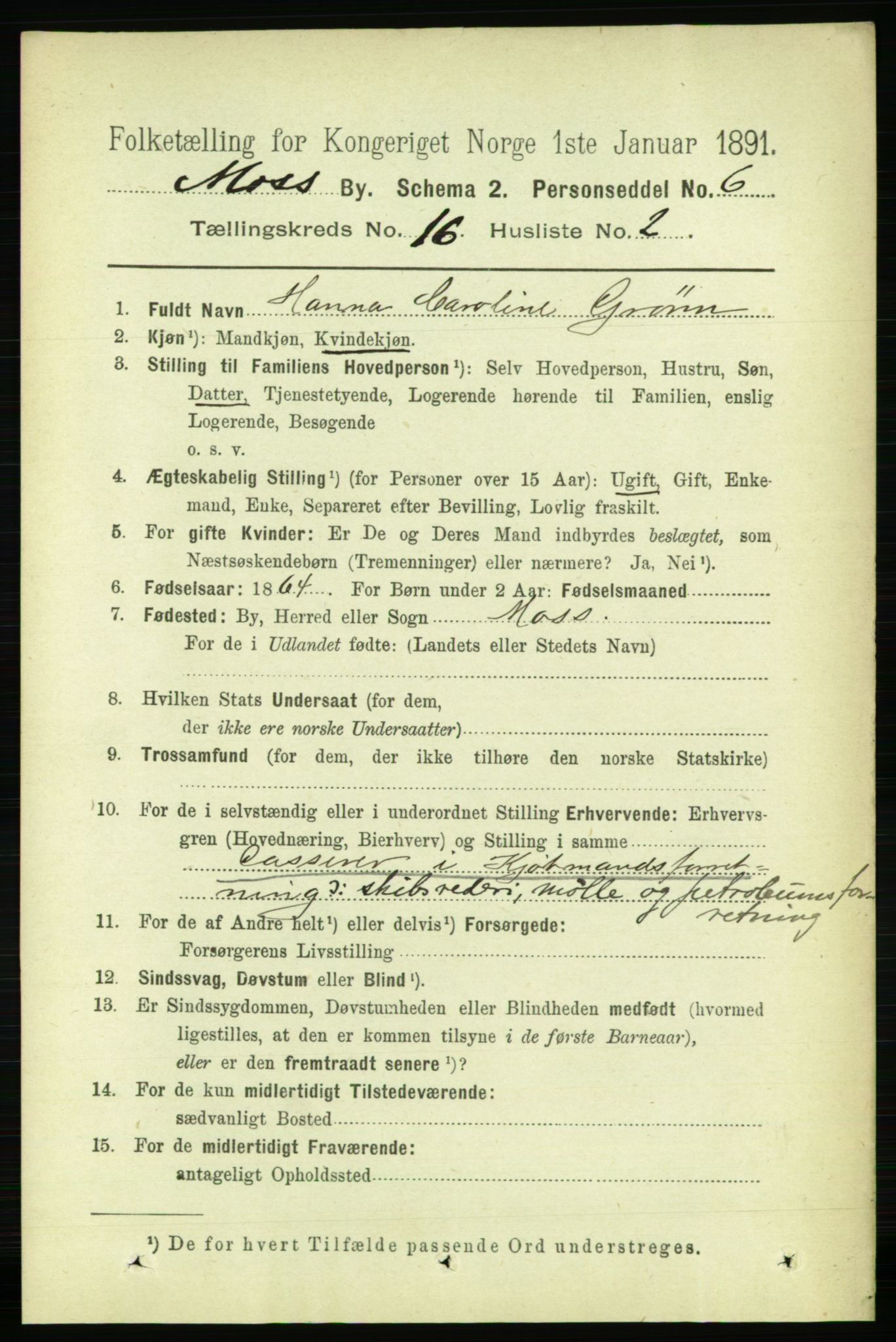 RA, 1891 census for 0104 Moss, 1891, p. 7438