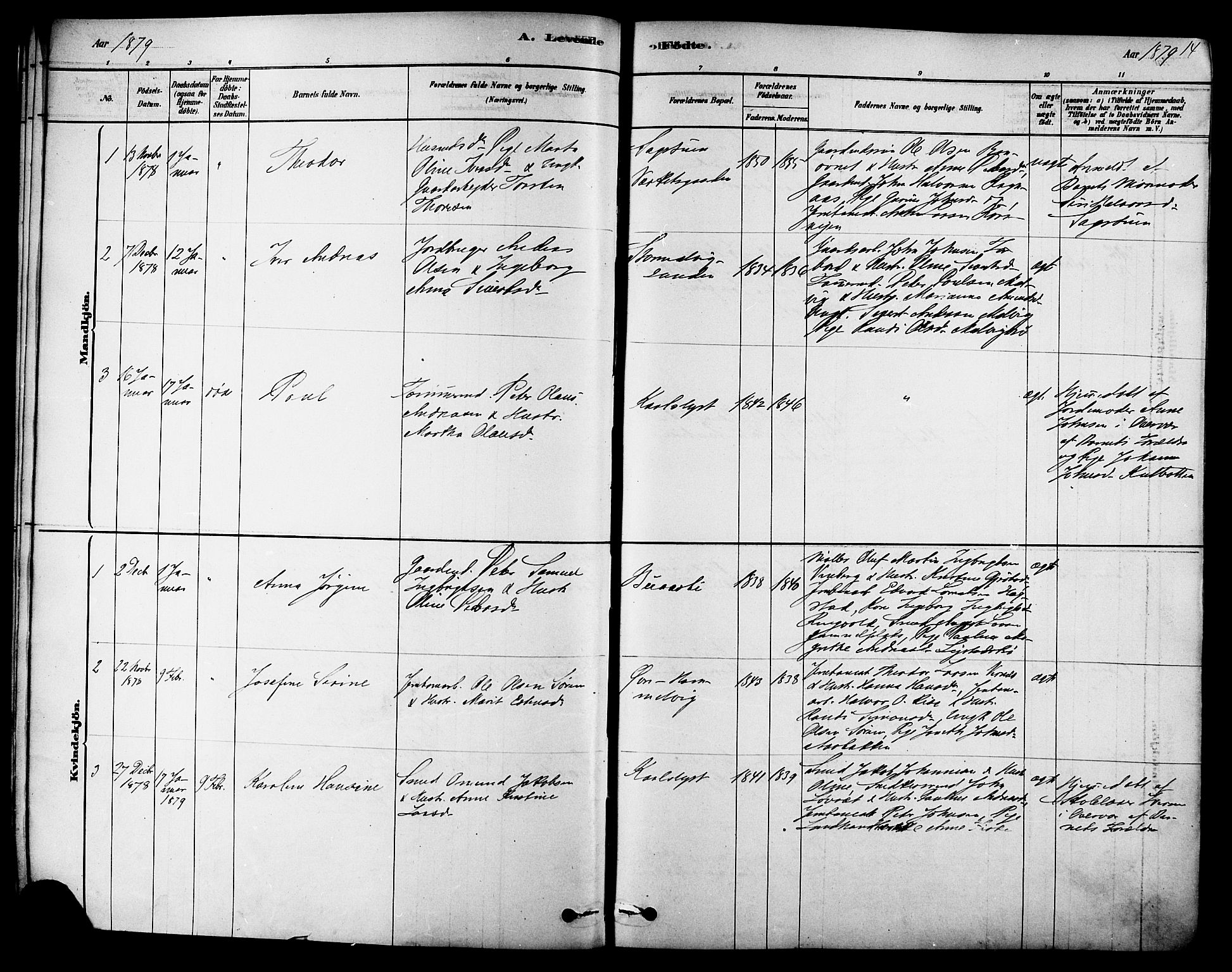 Ministerialprotokoller, klokkerbøker og fødselsregistre - Sør-Trøndelag, SAT/A-1456/616/L0410: Parish register (official) no. 616A07, 1878-1893, p. 14
