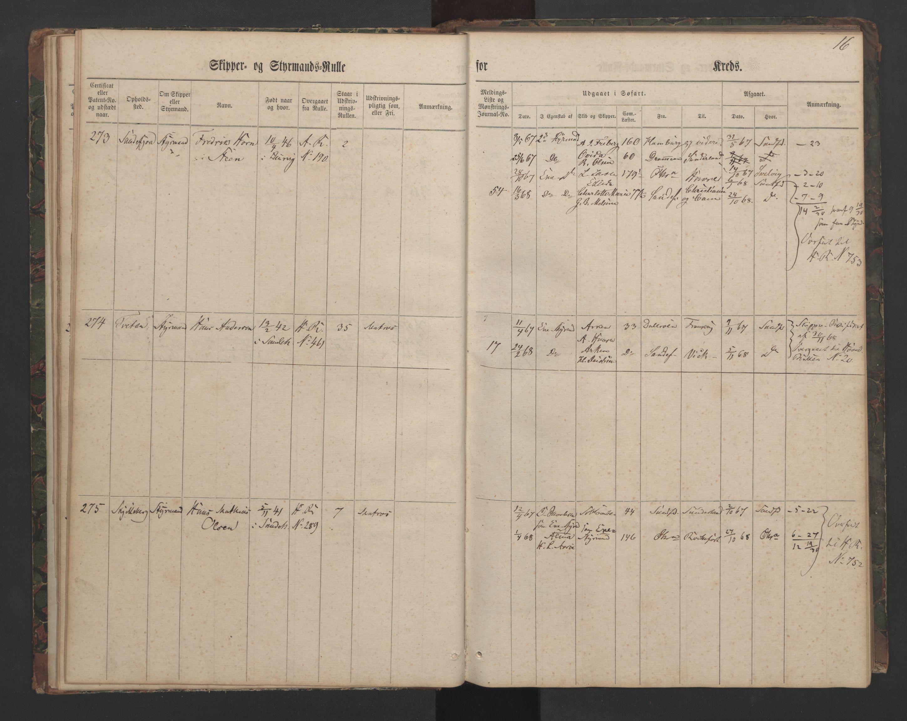 Sandefjord innrulleringskontor, AV/SAKO-A-788/F/Fc/L0003: Skipper- og styrmannsrulle, 1864, p. 16