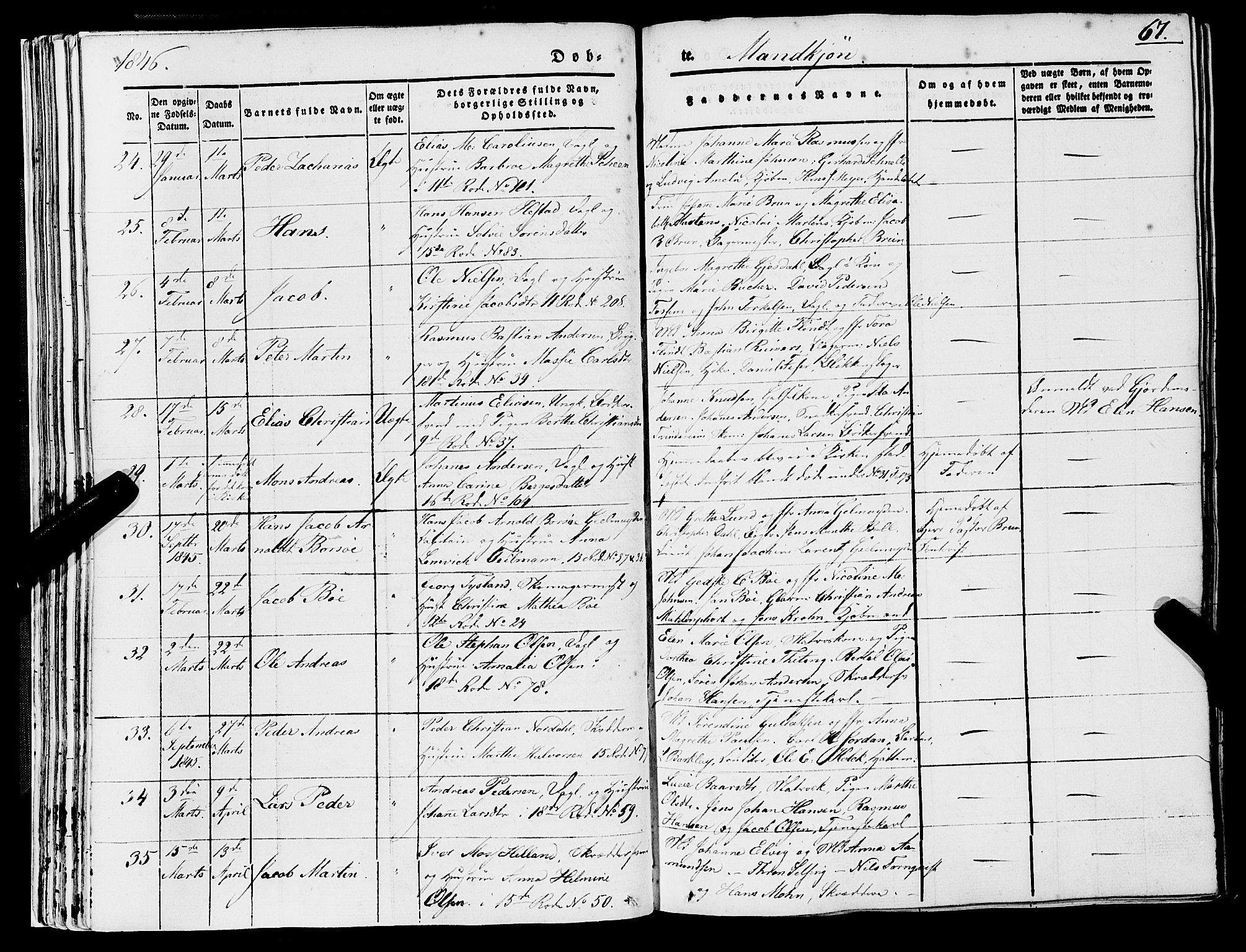 Domkirken sokneprestembete, SAB/A-74801/H/Haa/L0019: Parish register (official) no. B 2, 1841-1851, p. 67