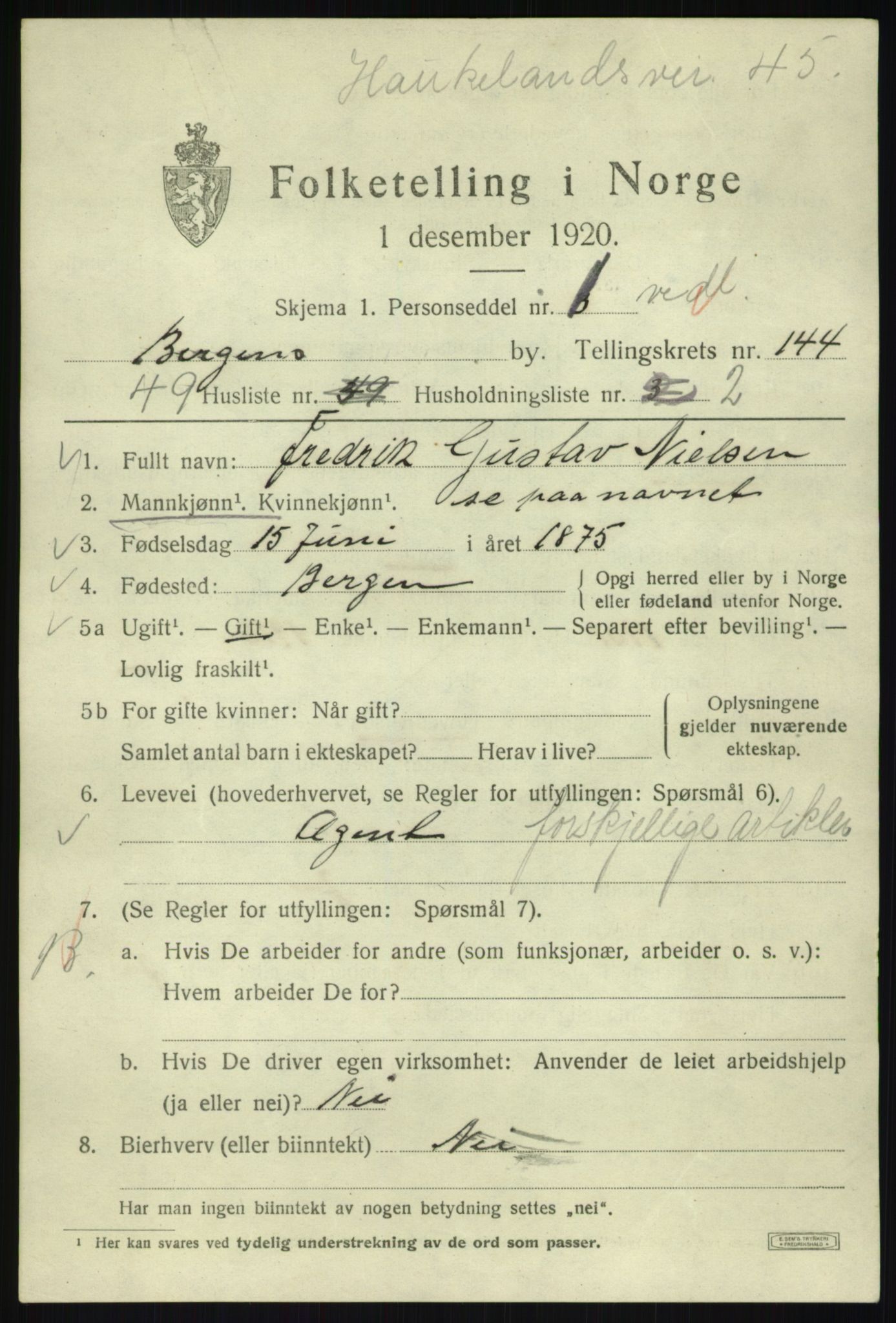 SAB, 1920 census for Bergen, 1920, p. 241604