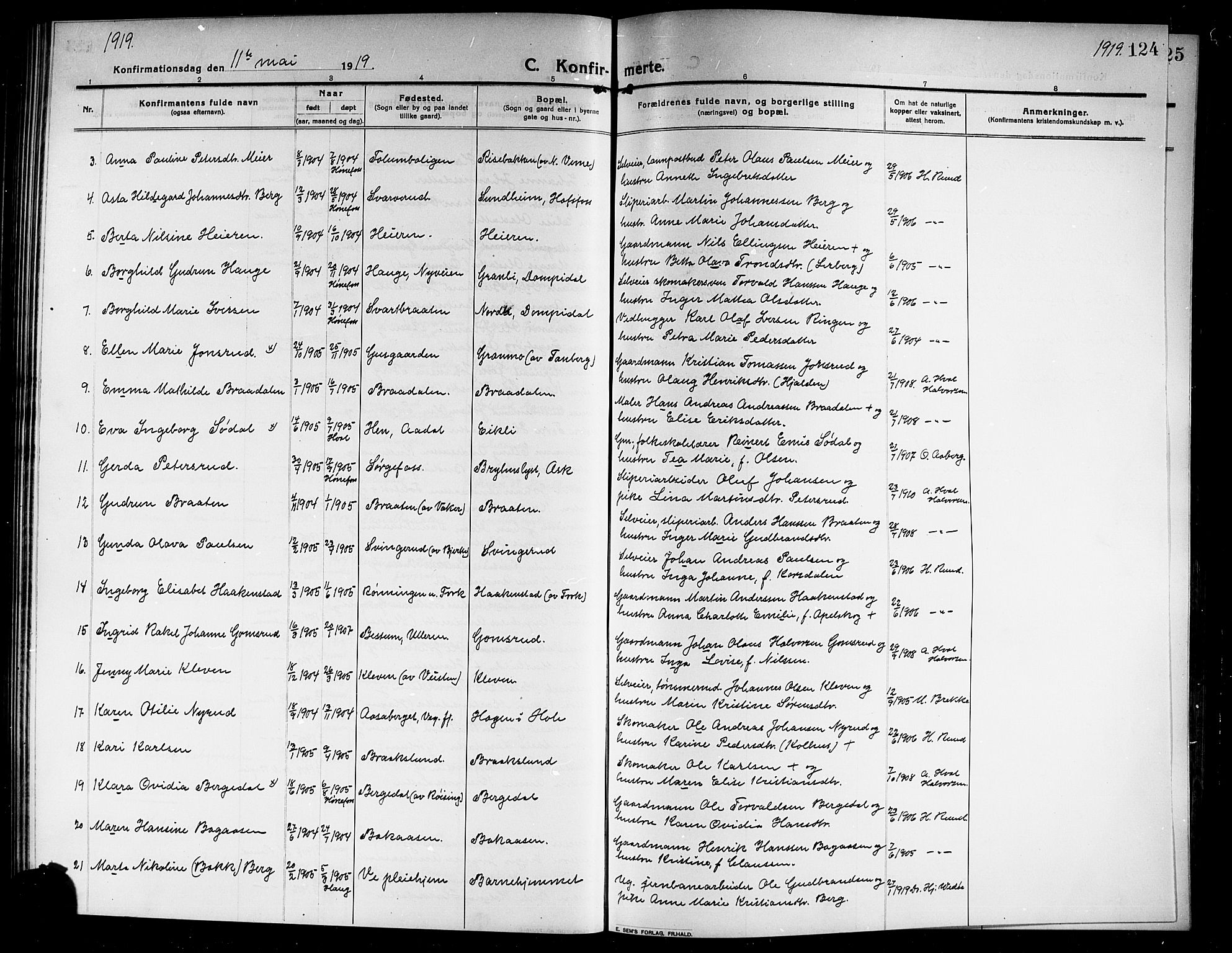 Norderhov kirkebøker, AV/SAKO-A-237/G/Ga/L0009: Parish register (copy) no. I 9, 1913-1920, p. 124