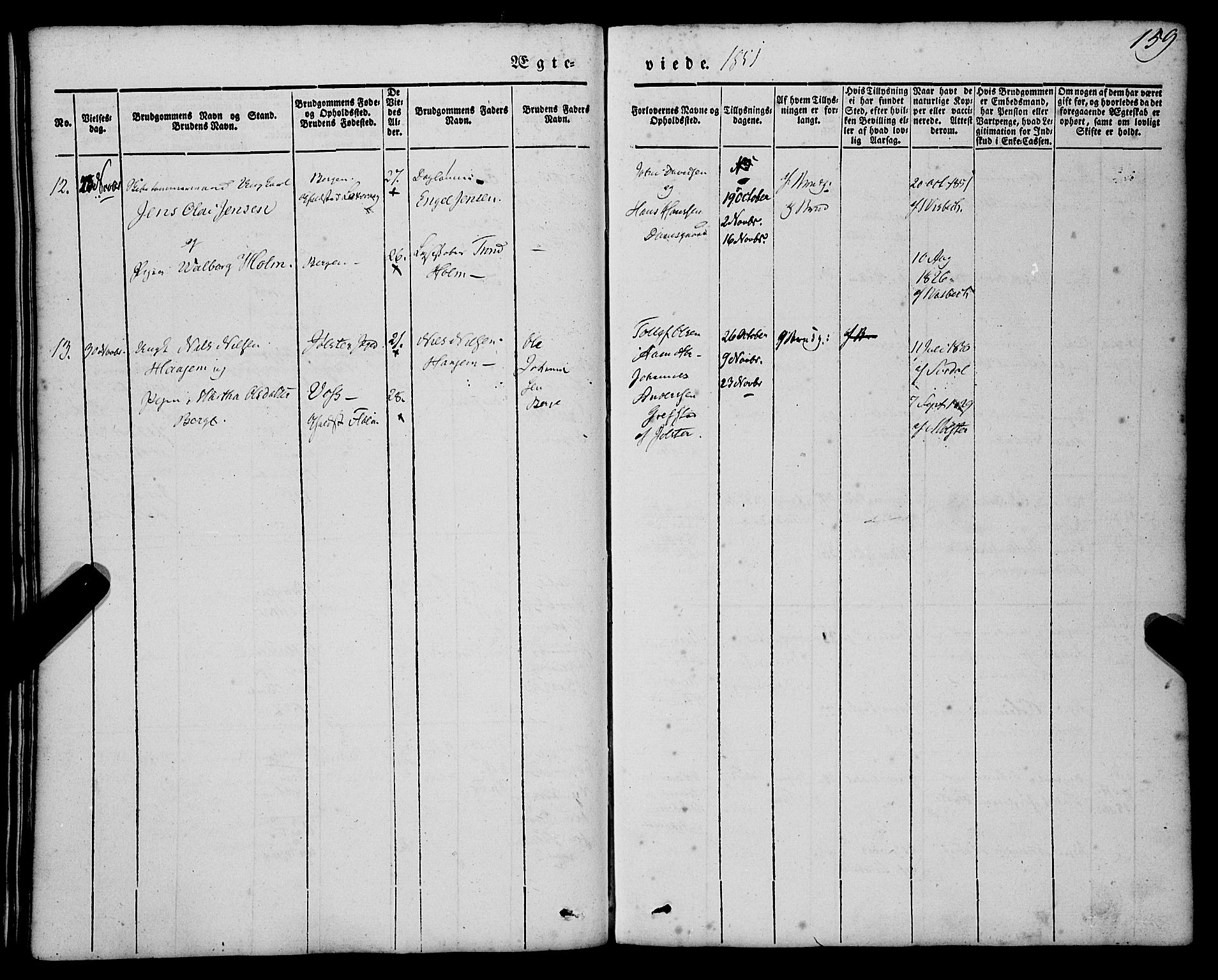 St. Jørgens hospital og Årstad sokneprestembete, AV/SAB-A-99934: Parish register (official) no. A 4, 1844-1863, p. 159