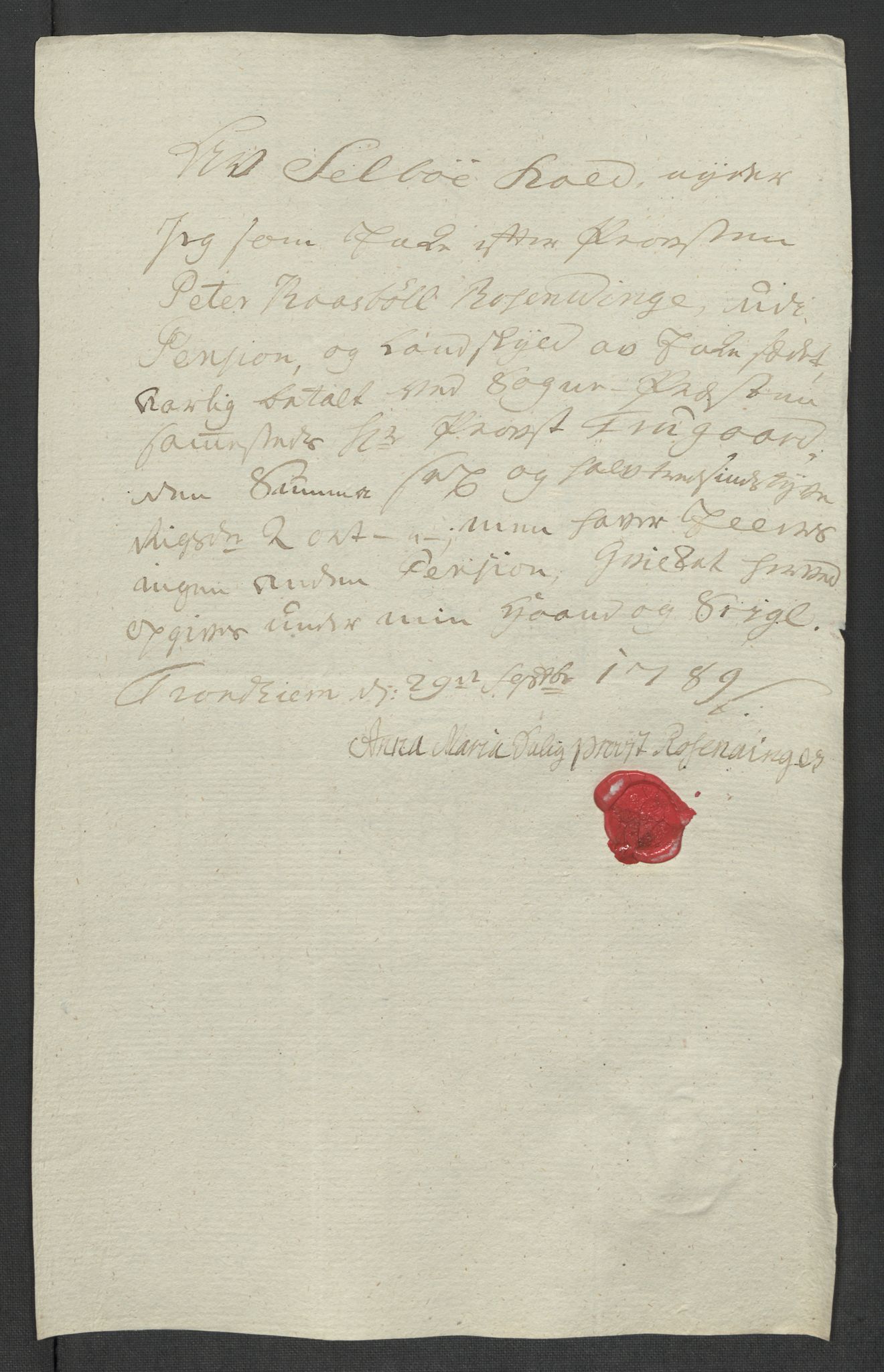 Rentekammeret inntil 1814, Reviderte regnskaper, Mindre regnskaper, AV/RA-EA-4068/Rf/Rfe/L0052:  Trondheim, 1789, p. 230