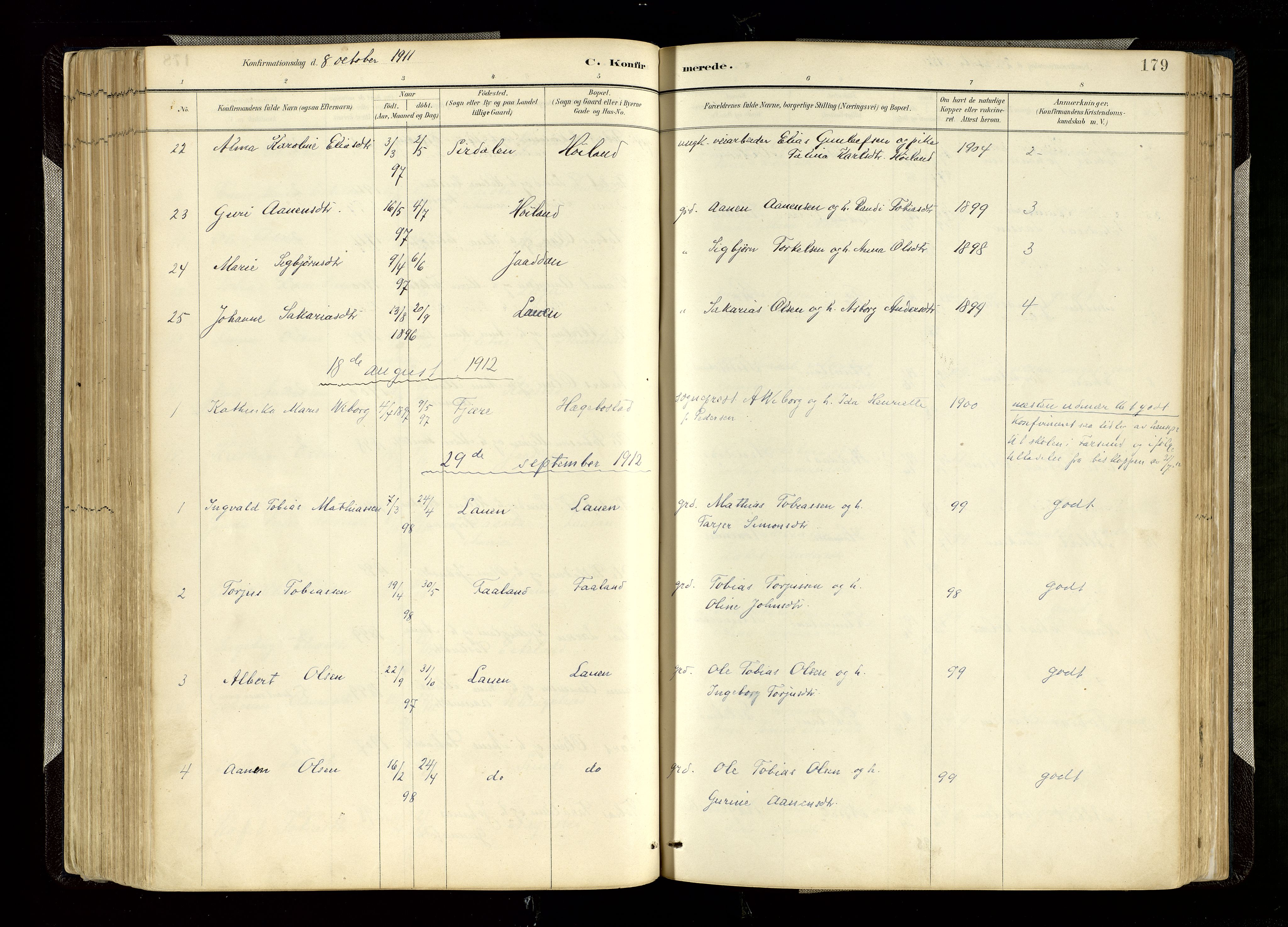 Hægebostad sokneprestkontor, AV/SAK-1111-0024/F/Fa/Faa/L0006: Parish register (official) no. A 6, 1887-1929, p. 179