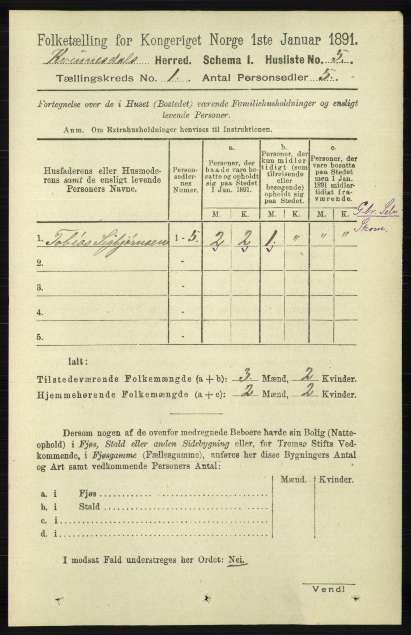 RA, 1891 census for 1037 Kvinesdal, 1891, p. 40