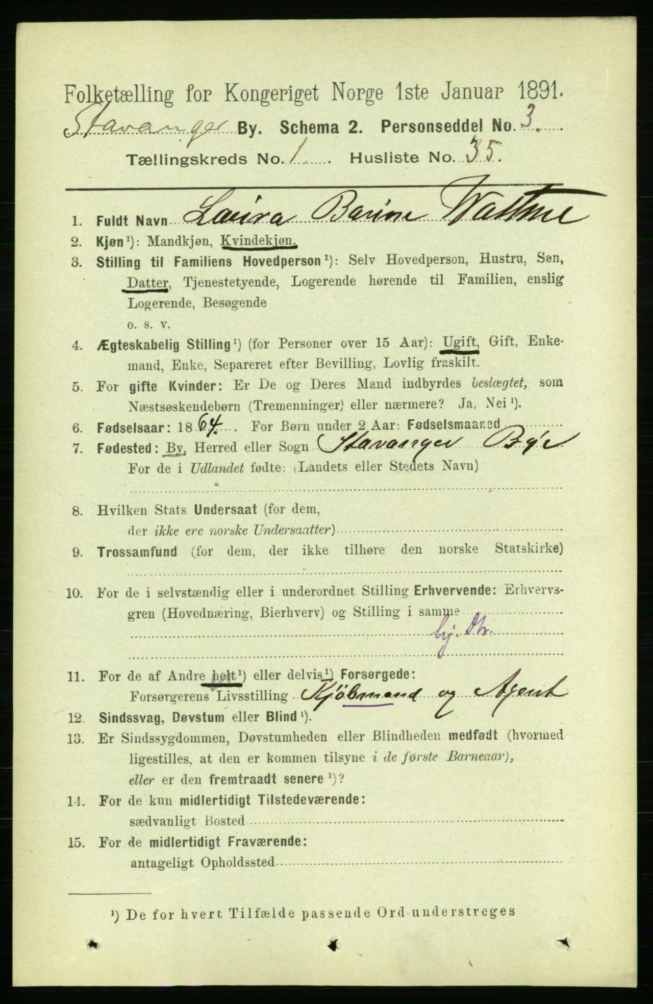 RA, 1891 census for 1103 Stavanger, 1891, p. 5413