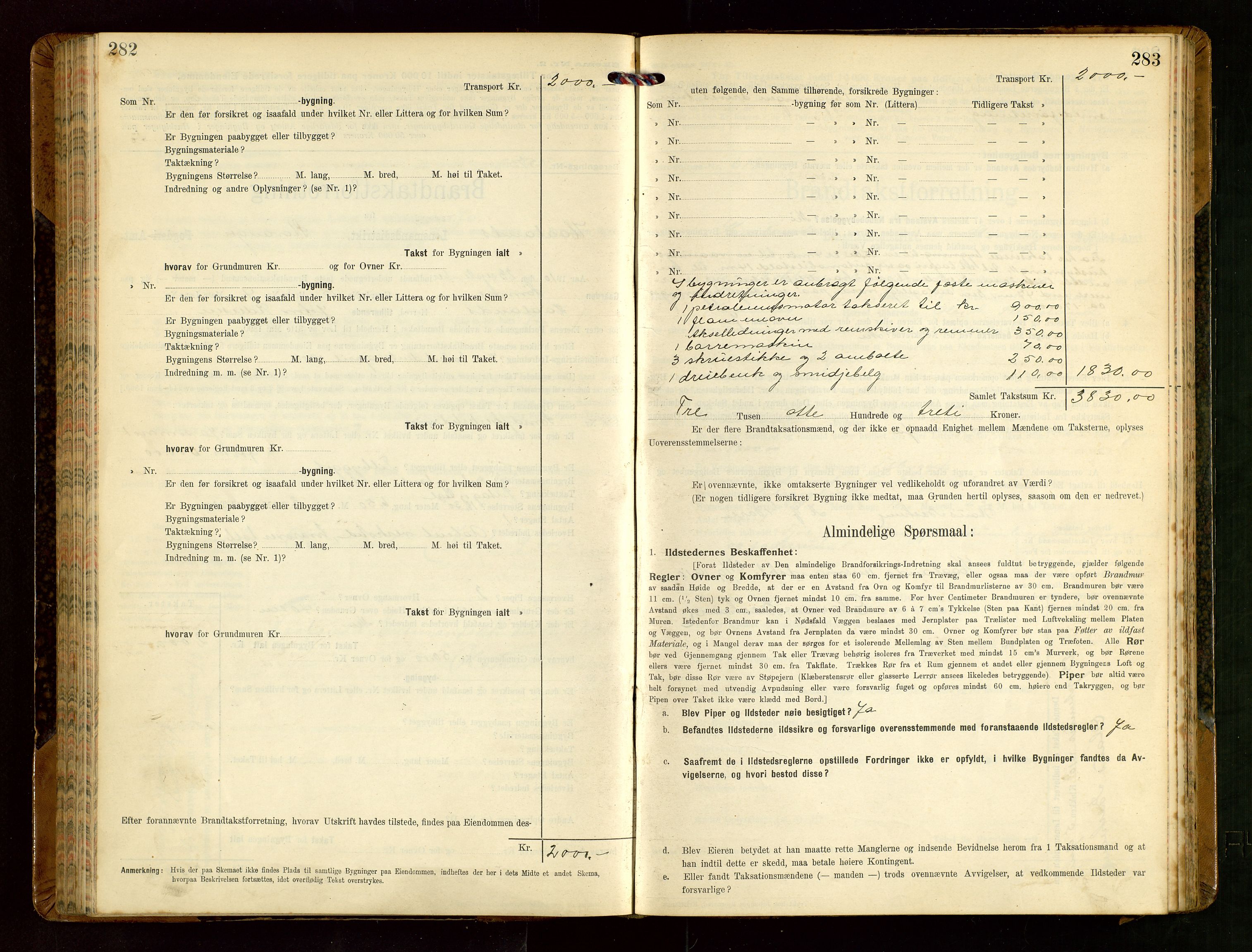 Håland lensmannskontor, AV/SAST-A-100100/Gob/L0004: Branntakstprotokoll - skjematakst. Register i boken., 1913-1915, p. 282-283