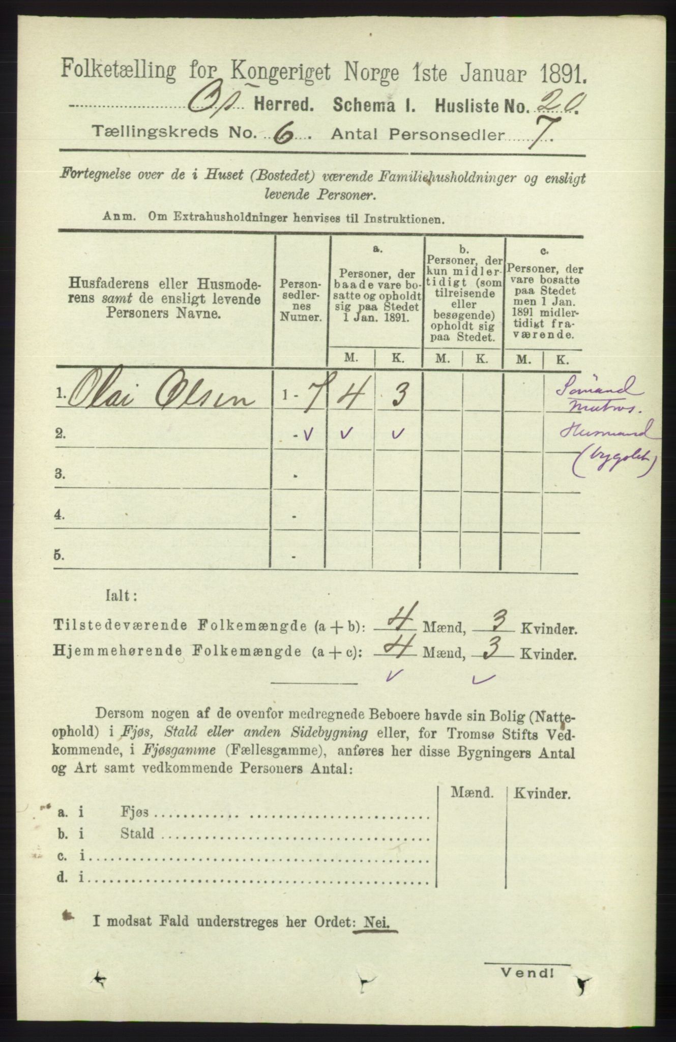 RA, 1891 census for 1243 Os, 1891, p. 1424