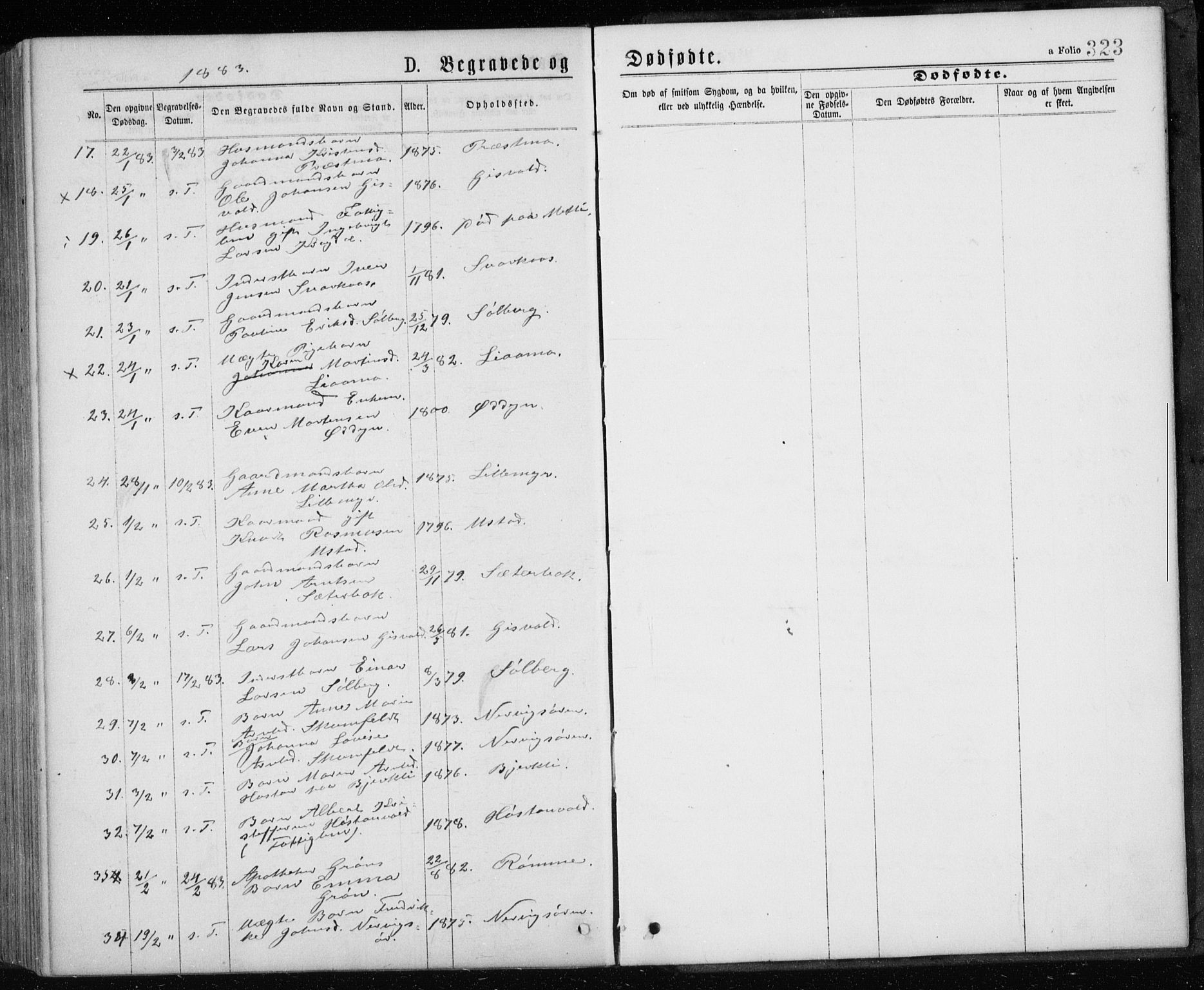 Ministerialprotokoller, klokkerbøker og fødselsregistre - Sør-Trøndelag, AV/SAT-A-1456/668/L0817: Parish register (copy) no. 668C06, 1873-1884, p. 323