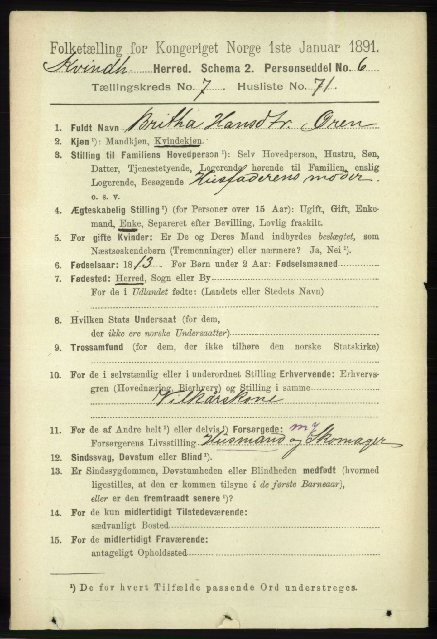 RA, 1891 census for 1224 Kvinnherad, 1891, p. 2919