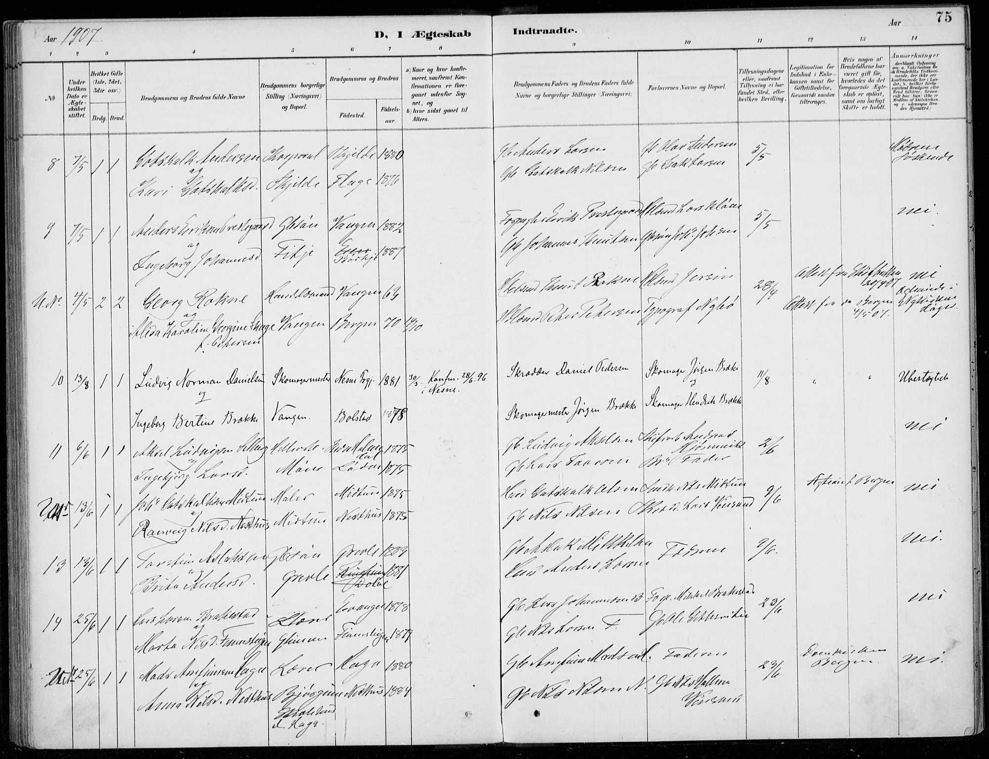 Voss sokneprestembete, AV/SAB-A-79001/H/Haa: Parish register (official) no. C  1, 1887-1915, p. 75