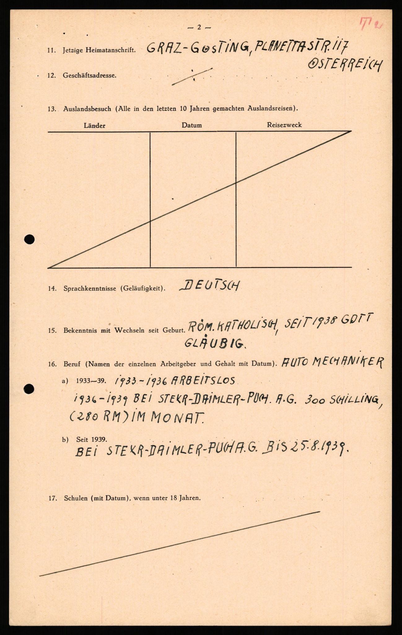 Forsvaret, Forsvarets overkommando II, AV/RA-RAFA-3915/D/Db/L0040: CI Questionaires. Tyske okkupasjonsstyrker i Norge. Østerrikere., 1945-1946, p. 288