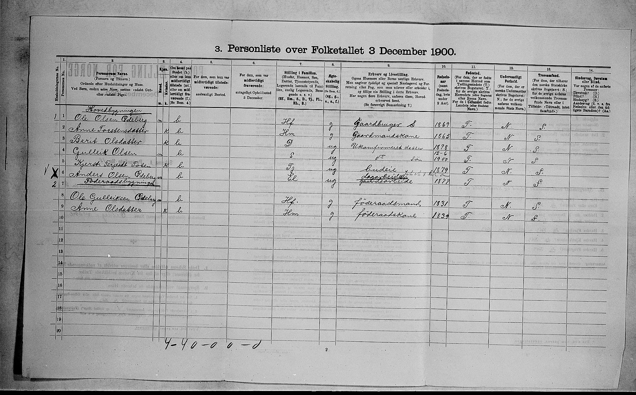 RA, 1900 census for Flesberg, 1900, p. 297