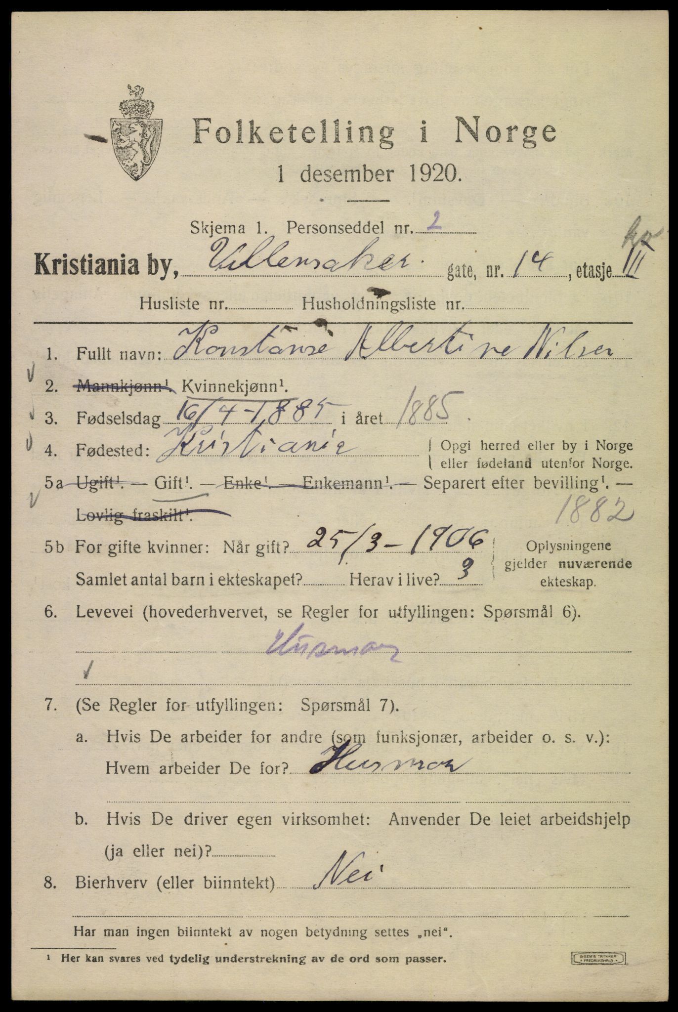 SAO, 1920 census for Kristiania, 1920, p. 612621