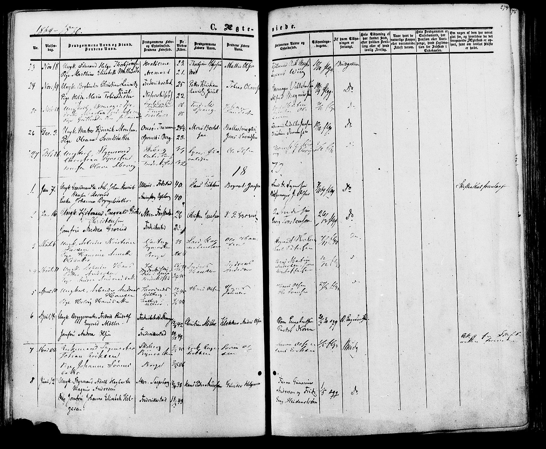 Fredrikstad prestekontor Kirkebøker, SAO/A-11082/F/Fa/L0006: Parish register (official) no. 6, 1857-1878, p. 274
