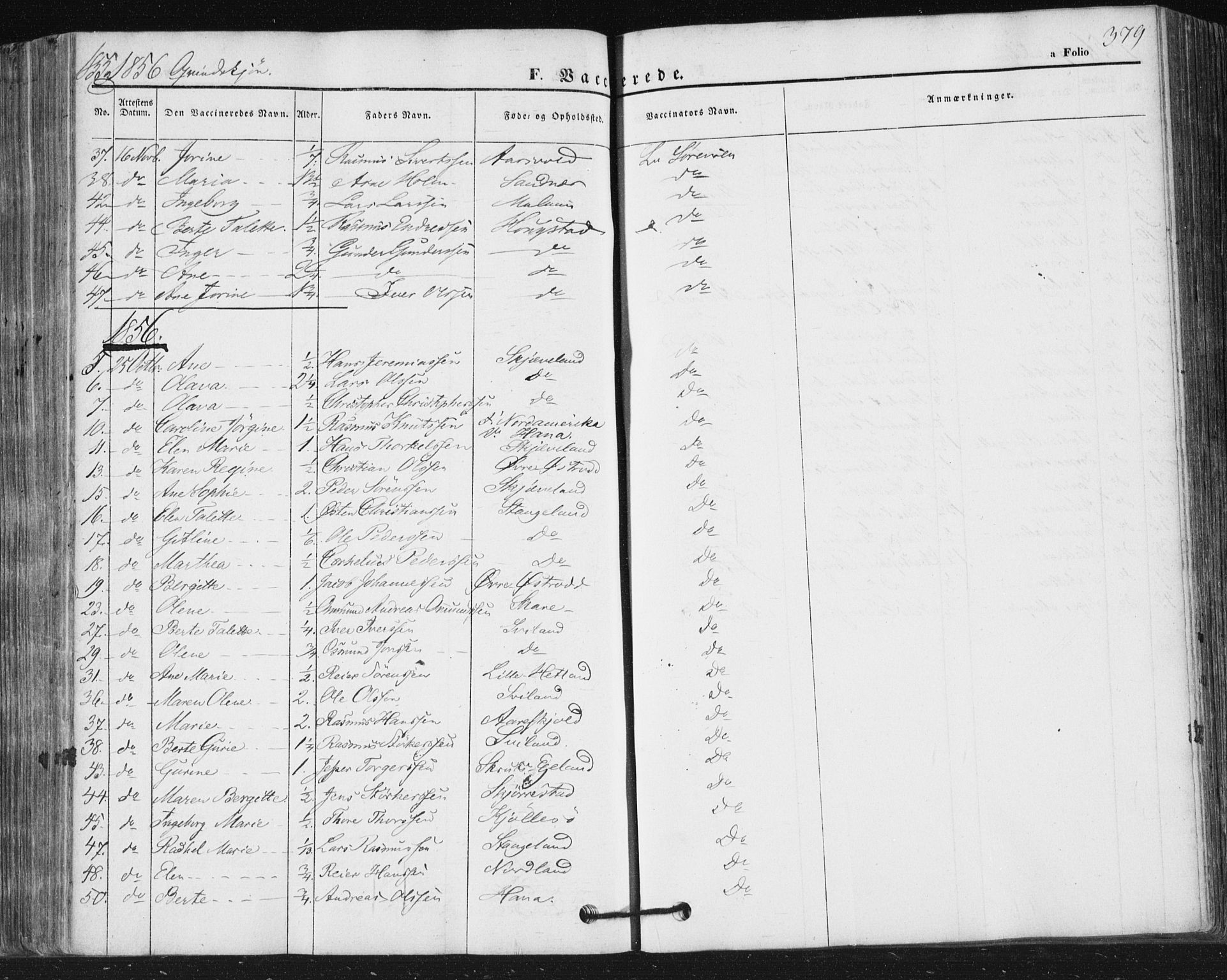 Høyland sokneprestkontor, SAST/A-101799/001/30BA/L0008: Parish register (official) no. A 8, 1841-1856, p. 379
