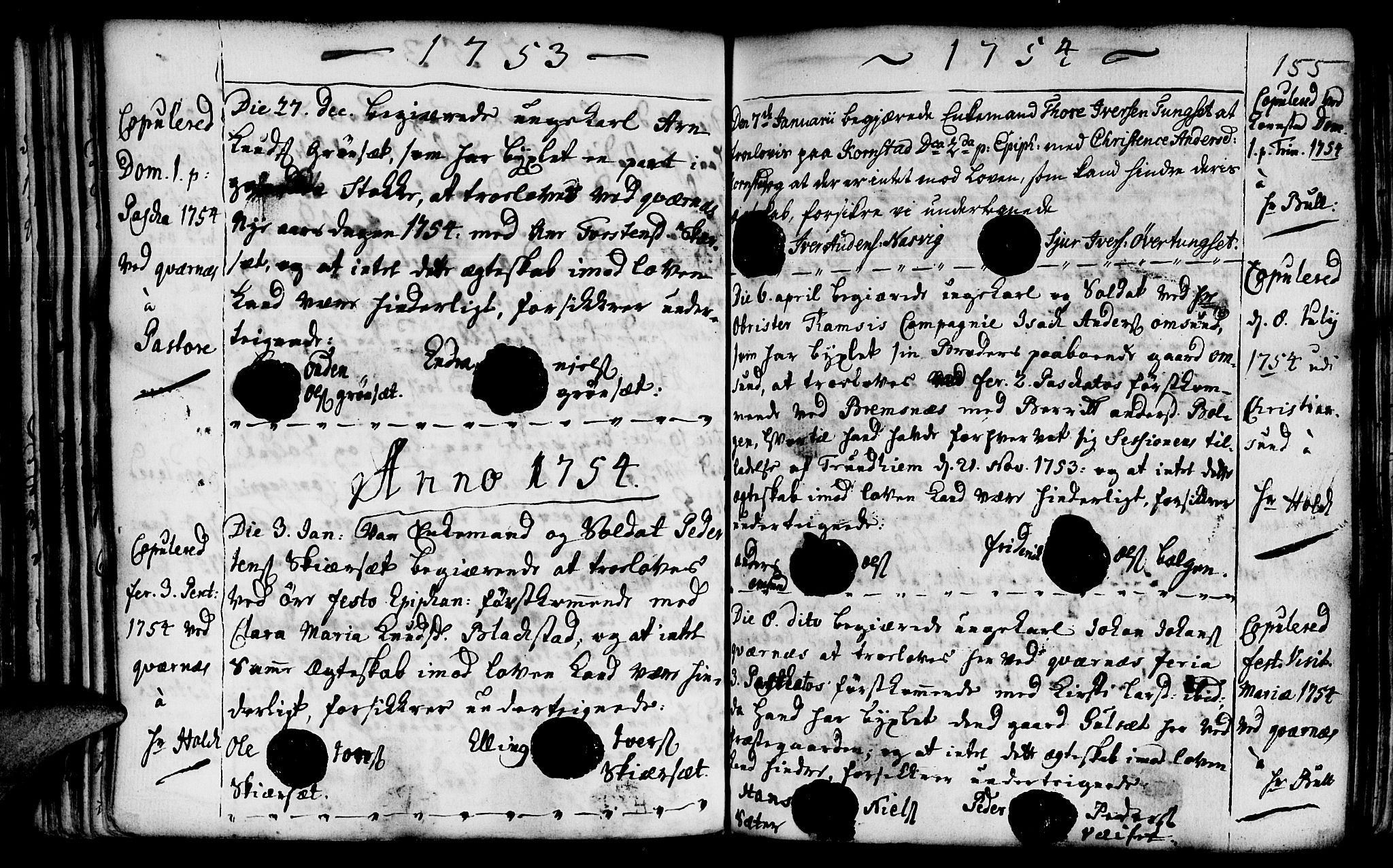 Ministerialprotokoller, klokkerbøker og fødselsregistre - Møre og Romsdal, SAT/A-1454/568/L0793: Parish register (official) no. 568A02, 1749-1768, p. 154-155