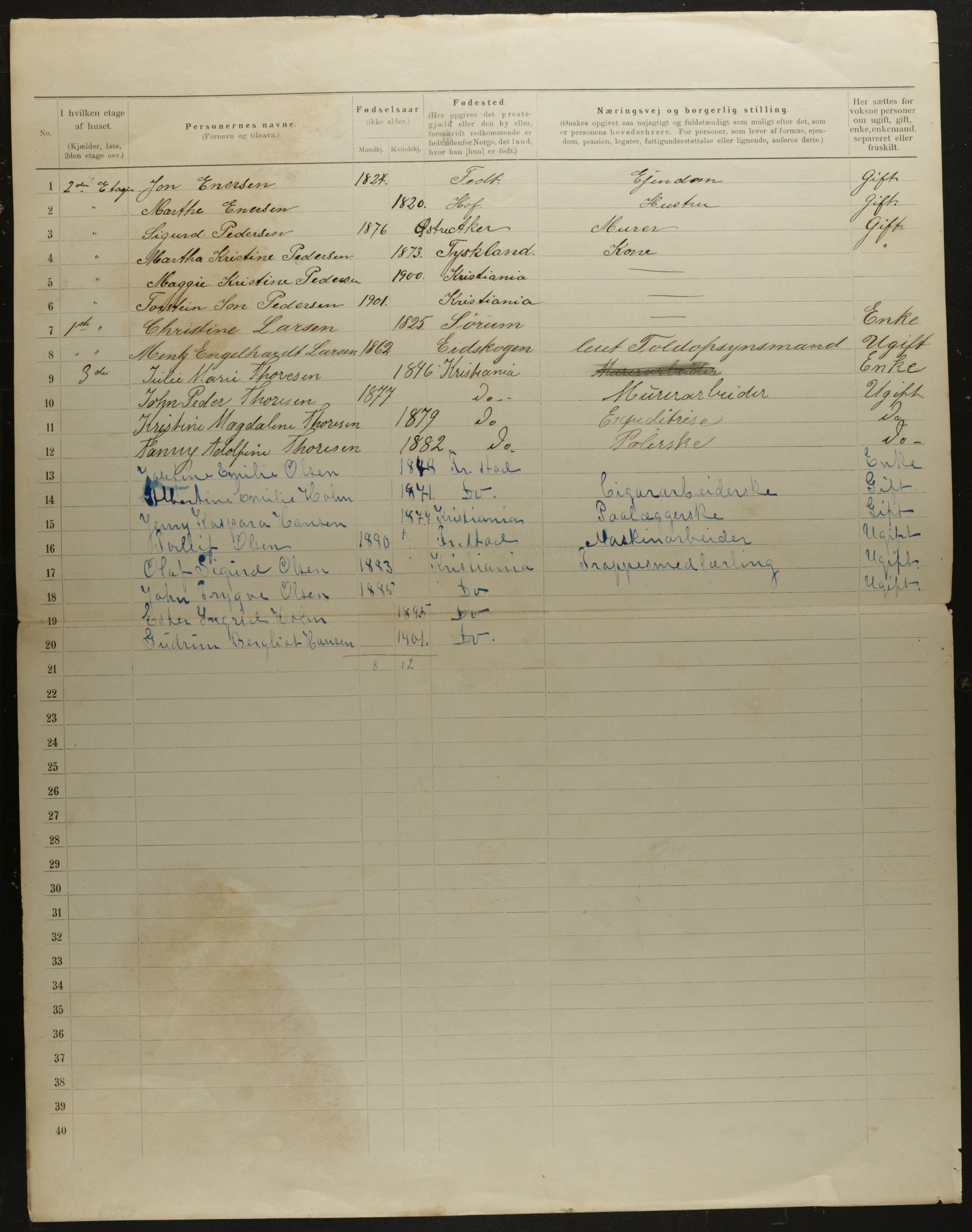 OBA, Municipal Census 1901 for Kristiania, 1901, p. 5958