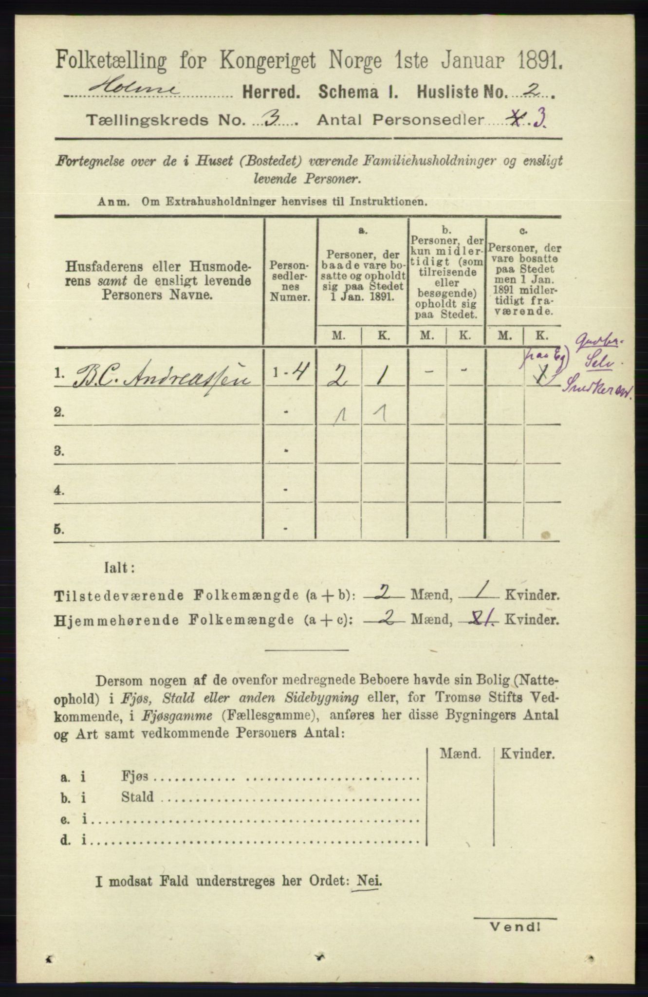 RA, 1891 census for 1020 Holum, 1891, p. 779