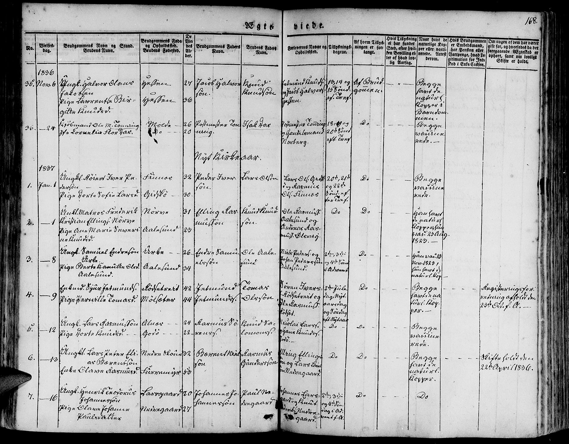 Ministerialprotokoller, klokkerbøker og fødselsregistre - Møre og Romsdal, AV/SAT-A-1454/528/L0395: Parish register (official) no. 528A06, 1828-1839, p. 168