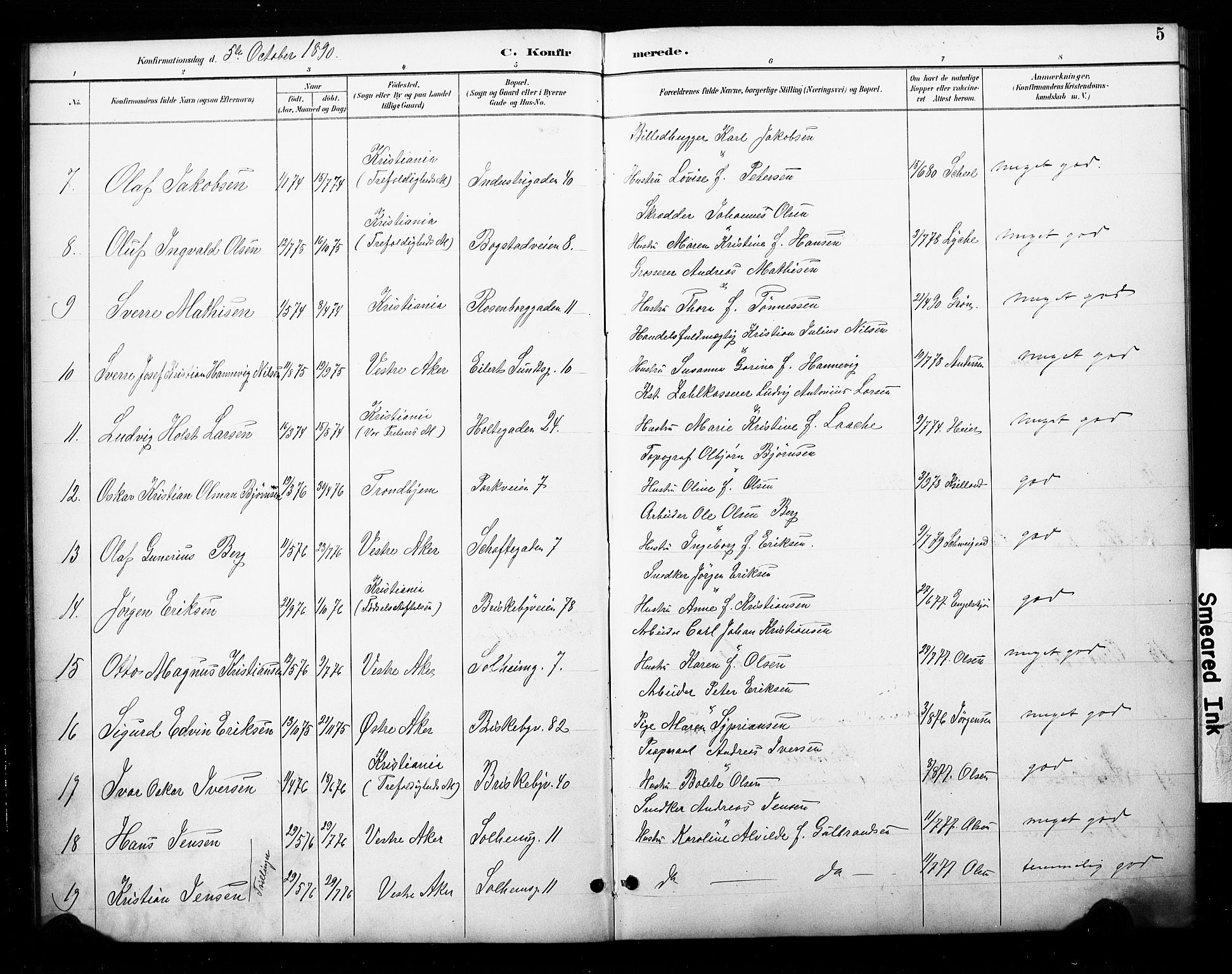 Uranienborg prestekontor Kirkebøker, SAO/A-10877/F/Fa/L0003: Parish register (official) no. 3, 1890-1904, p. 5