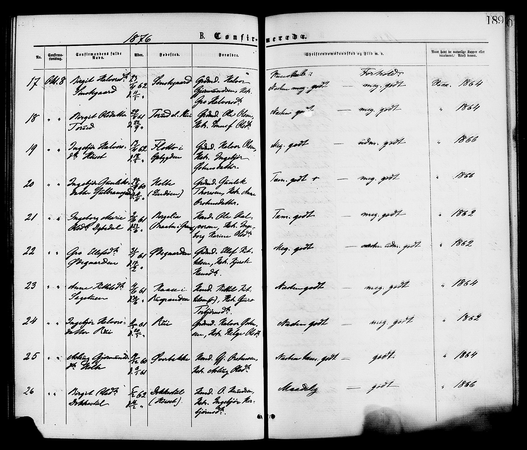 Gransherad kirkebøker, AV/SAKO-A-267/F/Fa/L0004: Parish register (official) no. I 4, 1871-1886, p. 189