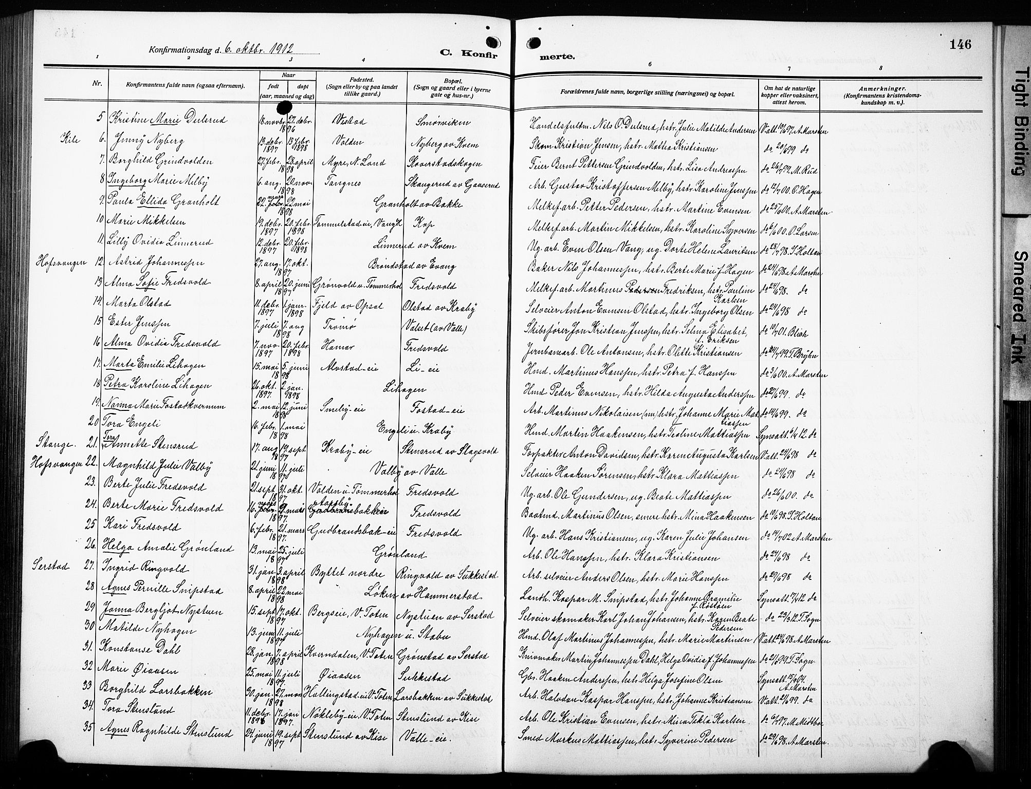 Østre Toten prestekontor, SAH/PREST-104/H/Ha/Hab/L0010: Parish register (copy) no. 10, 1912-1933, p. 146