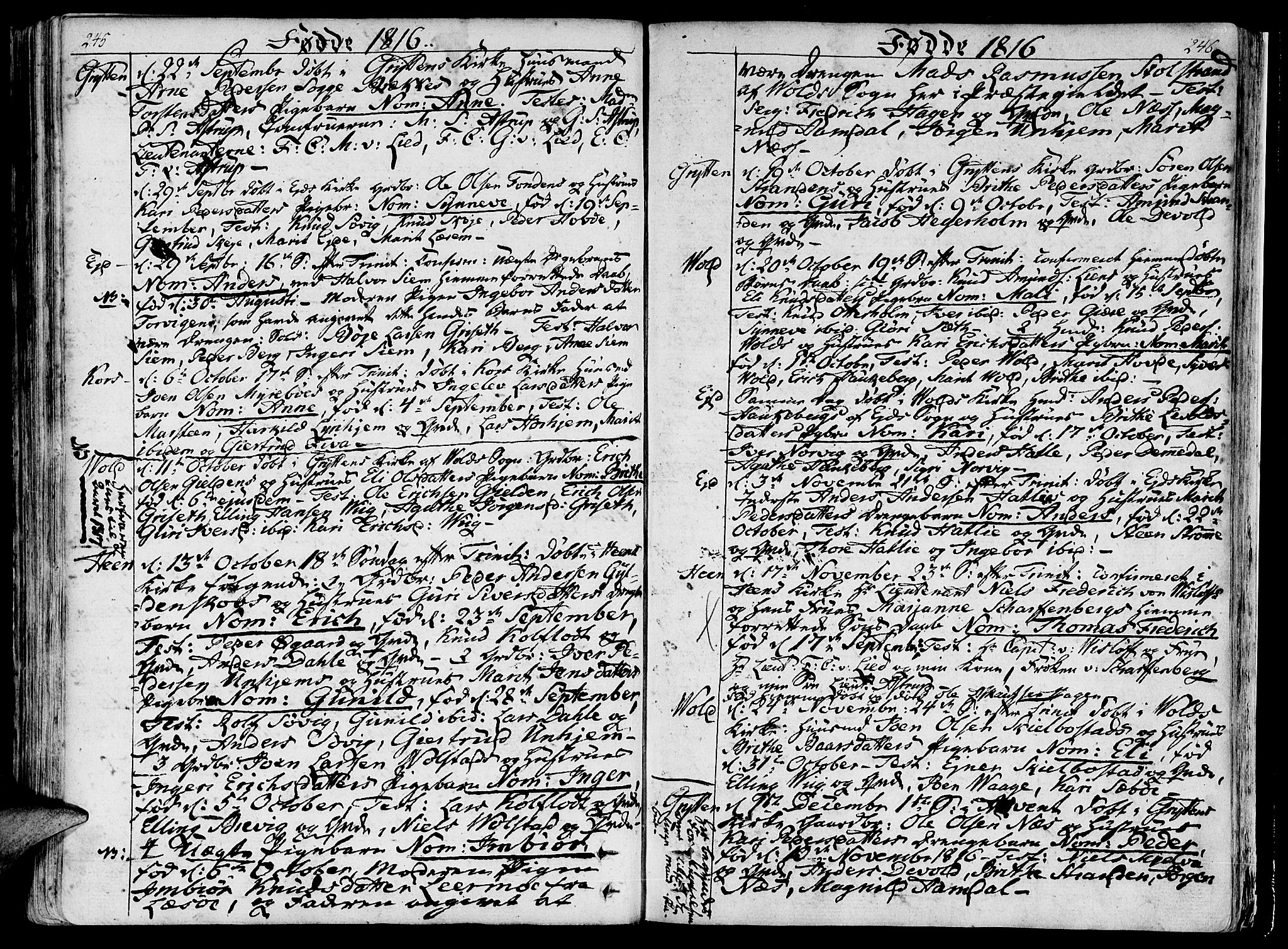 Ministerialprotokoller, klokkerbøker og fødselsregistre - Møre og Romsdal, AV/SAT-A-1454/544/L0570: Parish register (official) no. 544A03, 1807-1817, p. 245-246