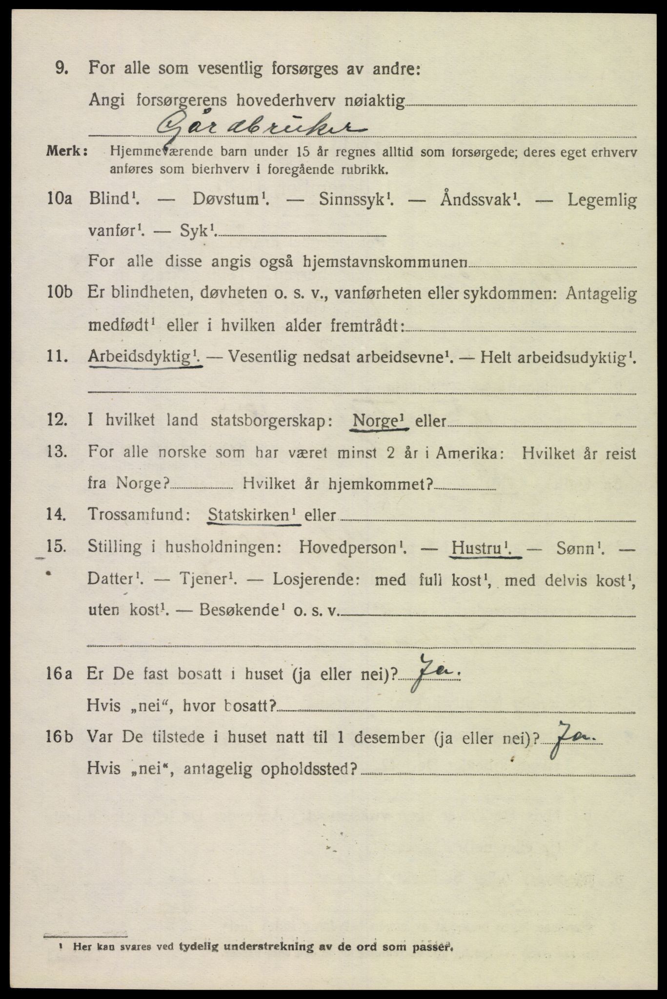 SAK, 1920 census for Bjelland, 1920, p. 956