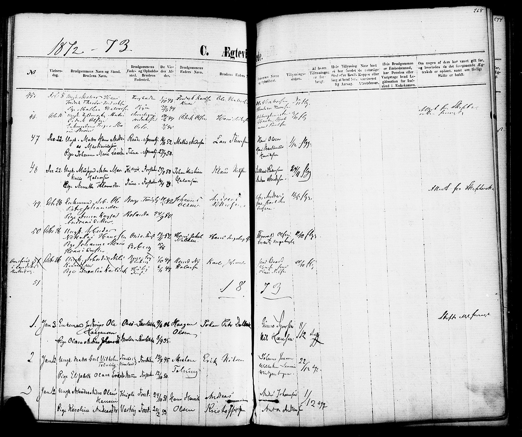 Fredrikstad domkirkes prestekontor Kirkebøker, AV/SAO-A-10906/F/Fa/L0001: Parish register (official) no. 1, 1871-1878, p. 268