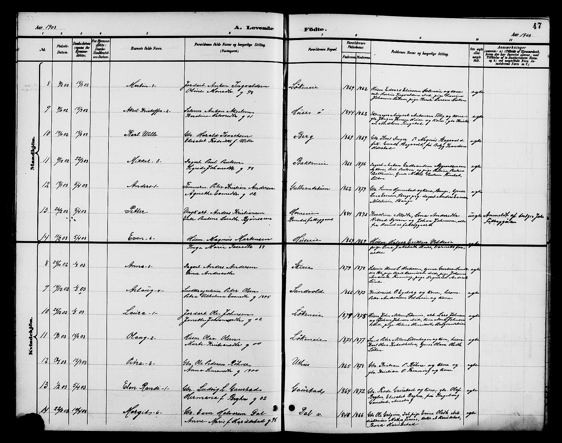 Romedal prestekontor, AV/SAH-PREST-004/L/L0012: Parish register (copy) no. 12, 1896-1914, p. 47