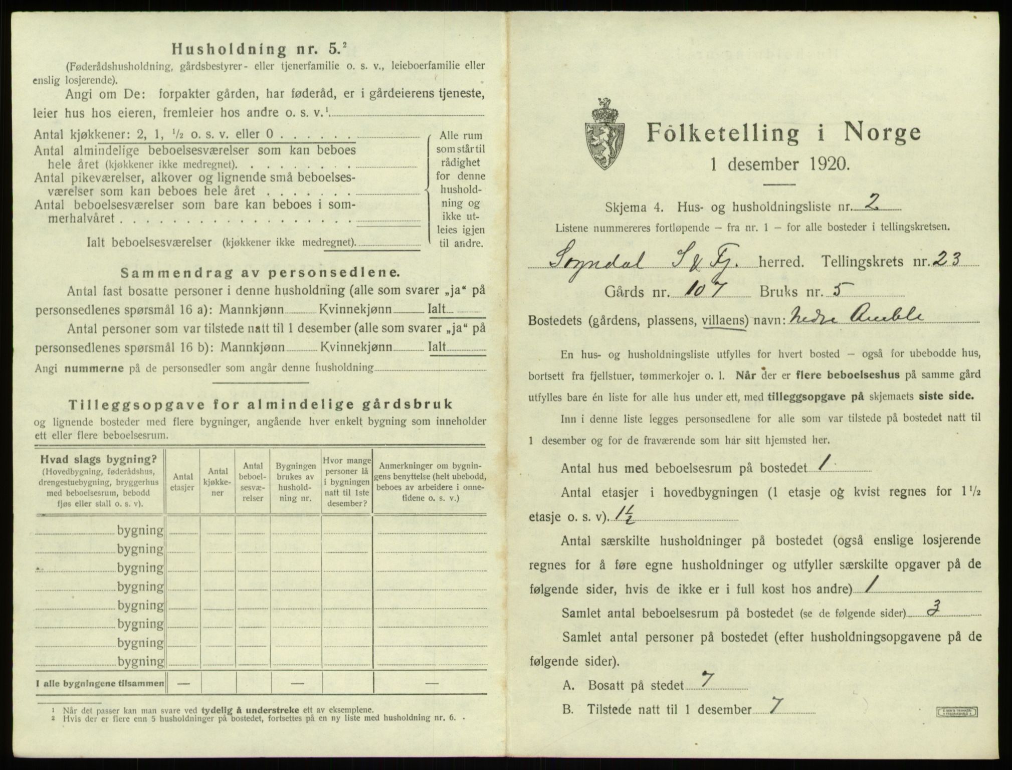 SAB, 1920 census for Sogndal, 1920, p. 1219