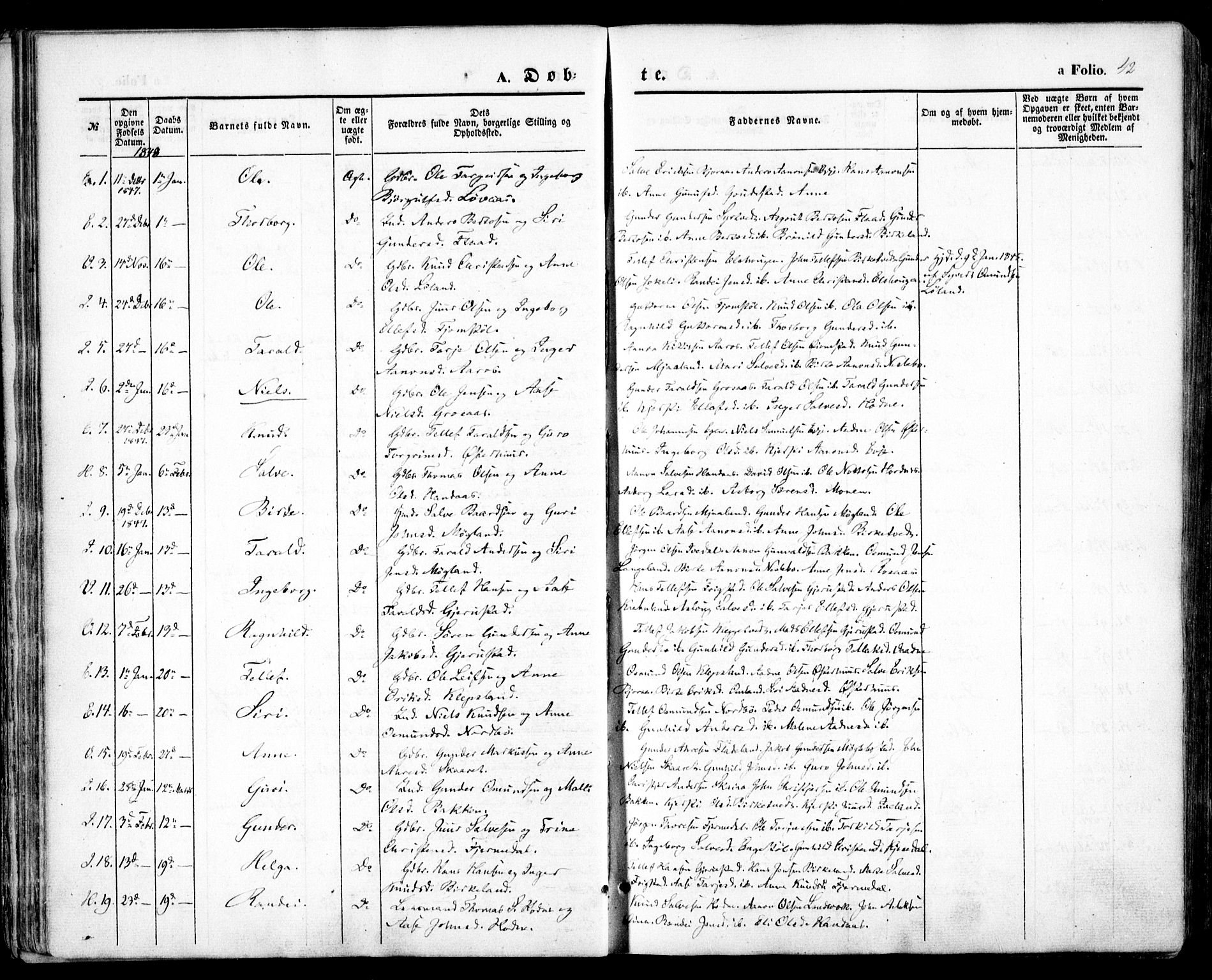 Evje sokneprestkontor, AV/SAK-1111-0008/F/Fa/Faa/L0005: Parish register (official) no. A 5, 1843-1865, p. 42