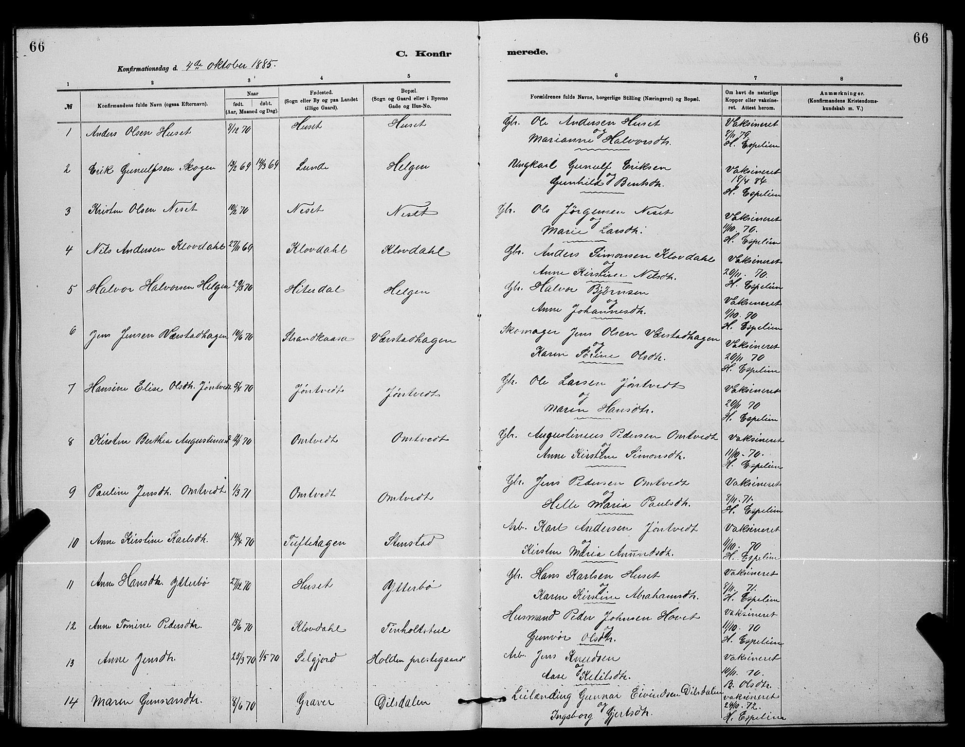 Holla kirkebøker, SAKO/A-272/G/Gb/L0001: Parish register (copy) no. II 1, 1882-1897, p. 66