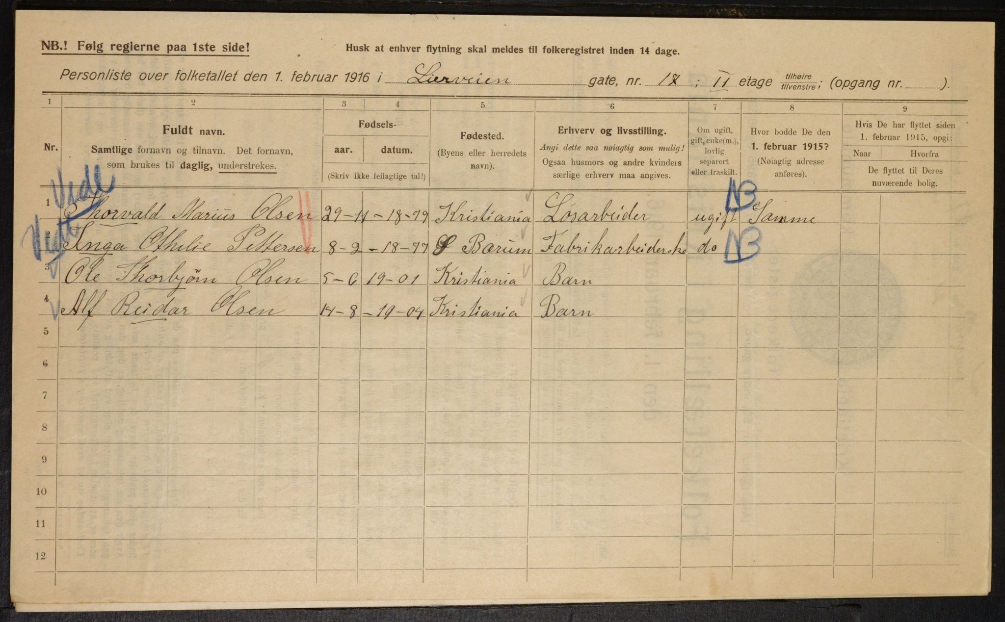 OBA, Municipal Census 1916 for Kristiania, 1916, p. 58828