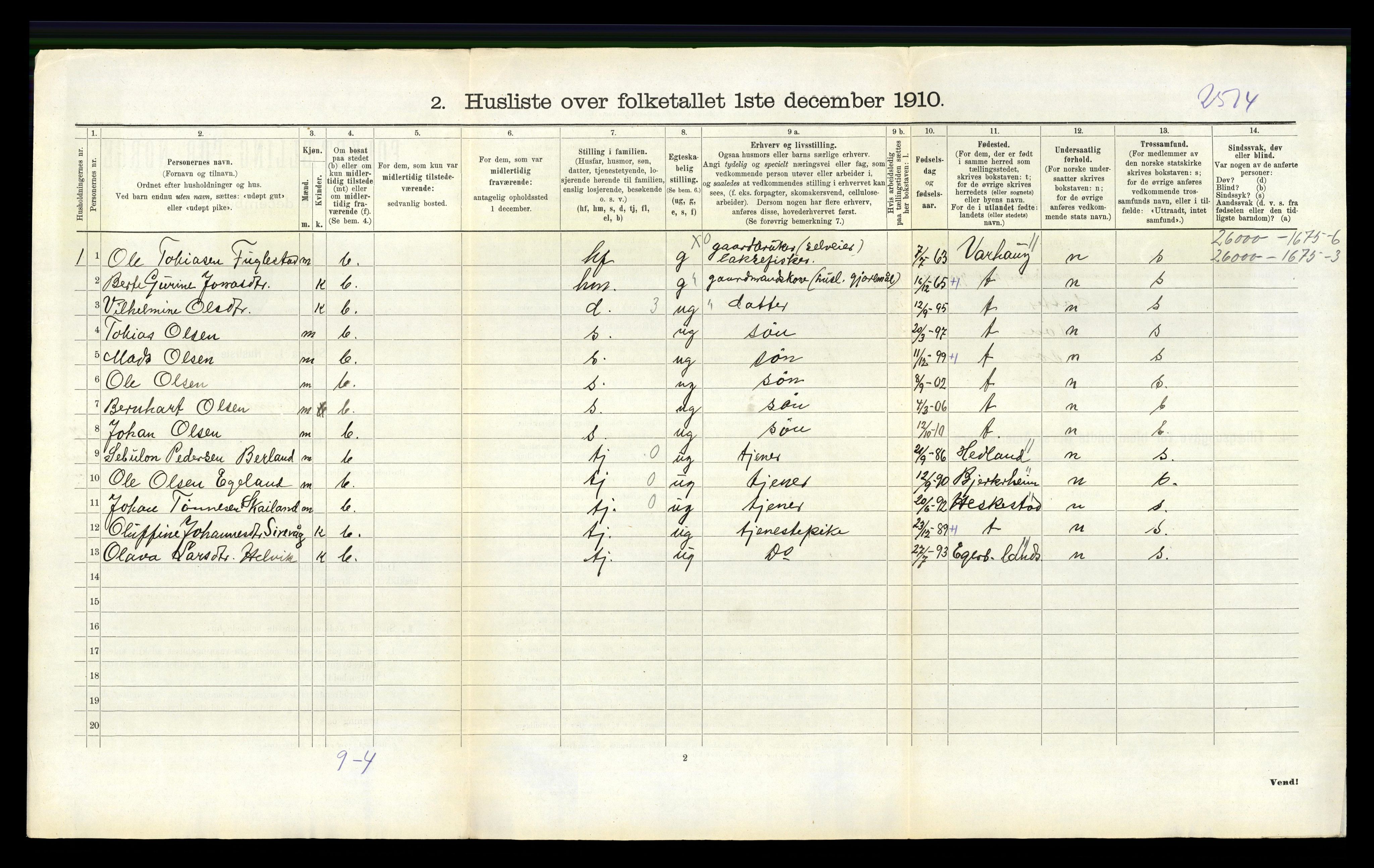 RA, 1910 census for Ogna, 1910, p. 186