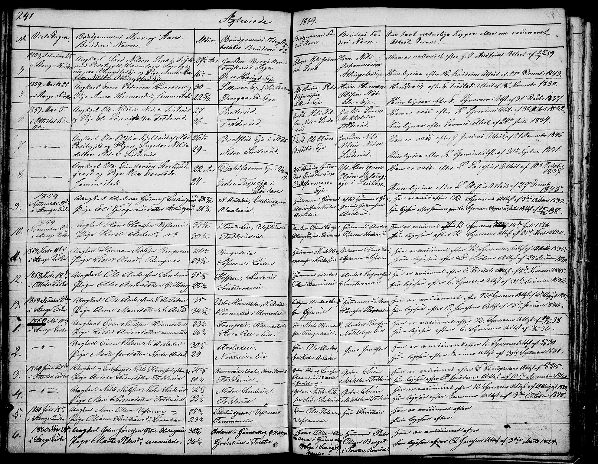 Stange prestekontor, SAH/PREST-002/L/L0002: Parish register (copy) no. 2, 1838-1879, p. 241