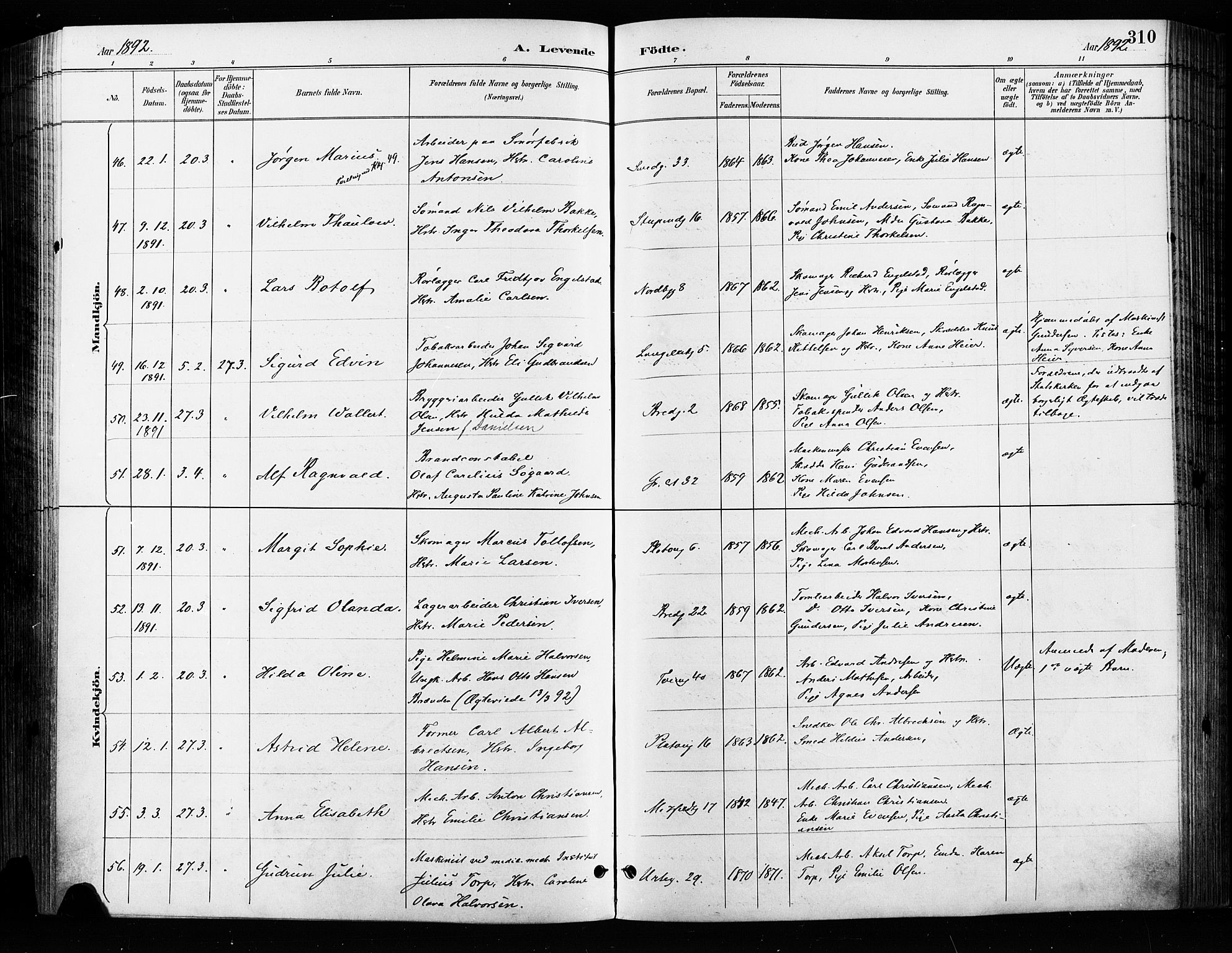 Grønland prestekontor Kirkebøker, SAO/A-10848/F/Fa/L0009: Parish register (official) no. 9, 1888-1893, p. 310