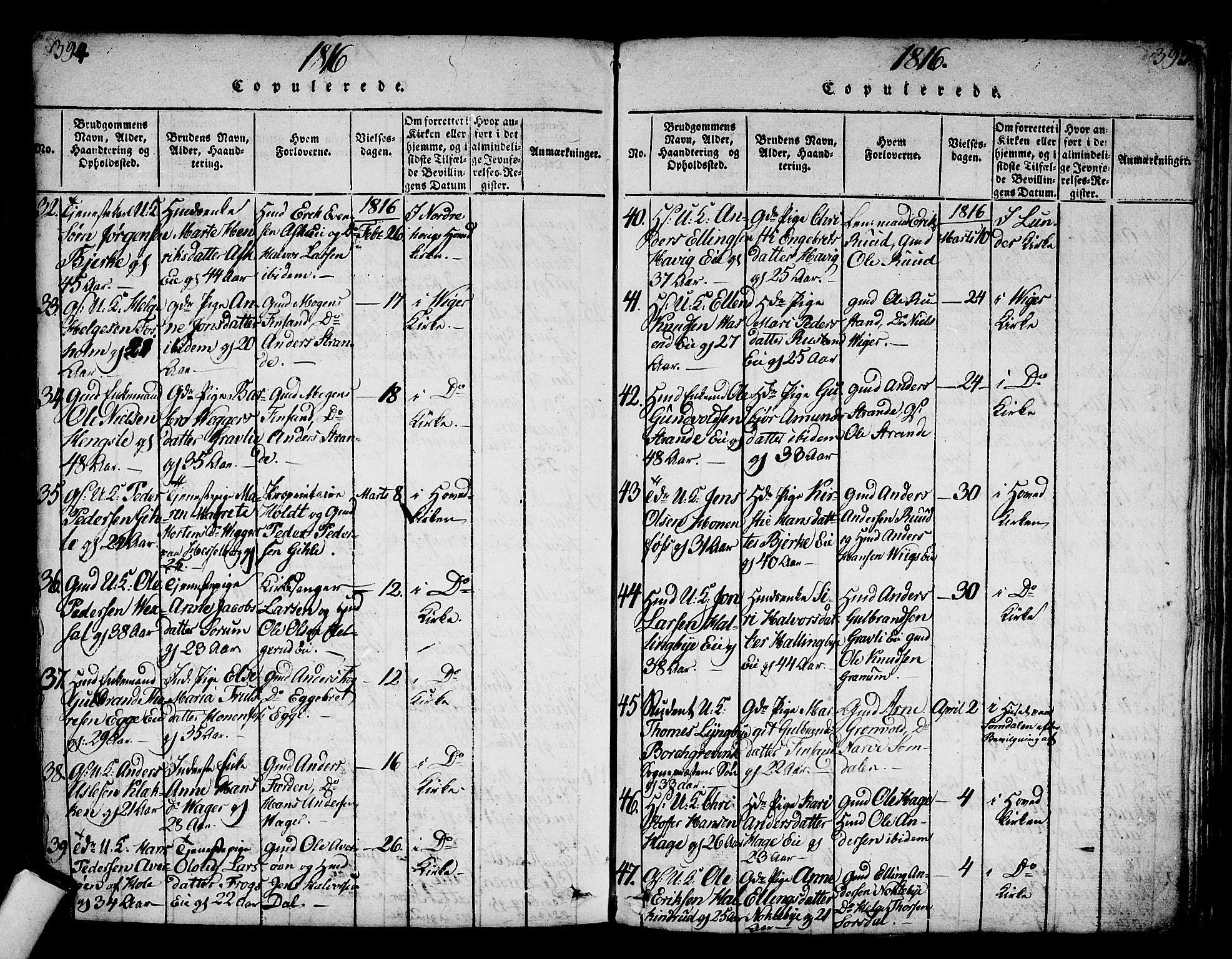 Norderhov kirkebøker, AV/SAKO-A-237/F/Fa/L0008: Parish register (official) no. 8, 1814-1833, p. 394-395