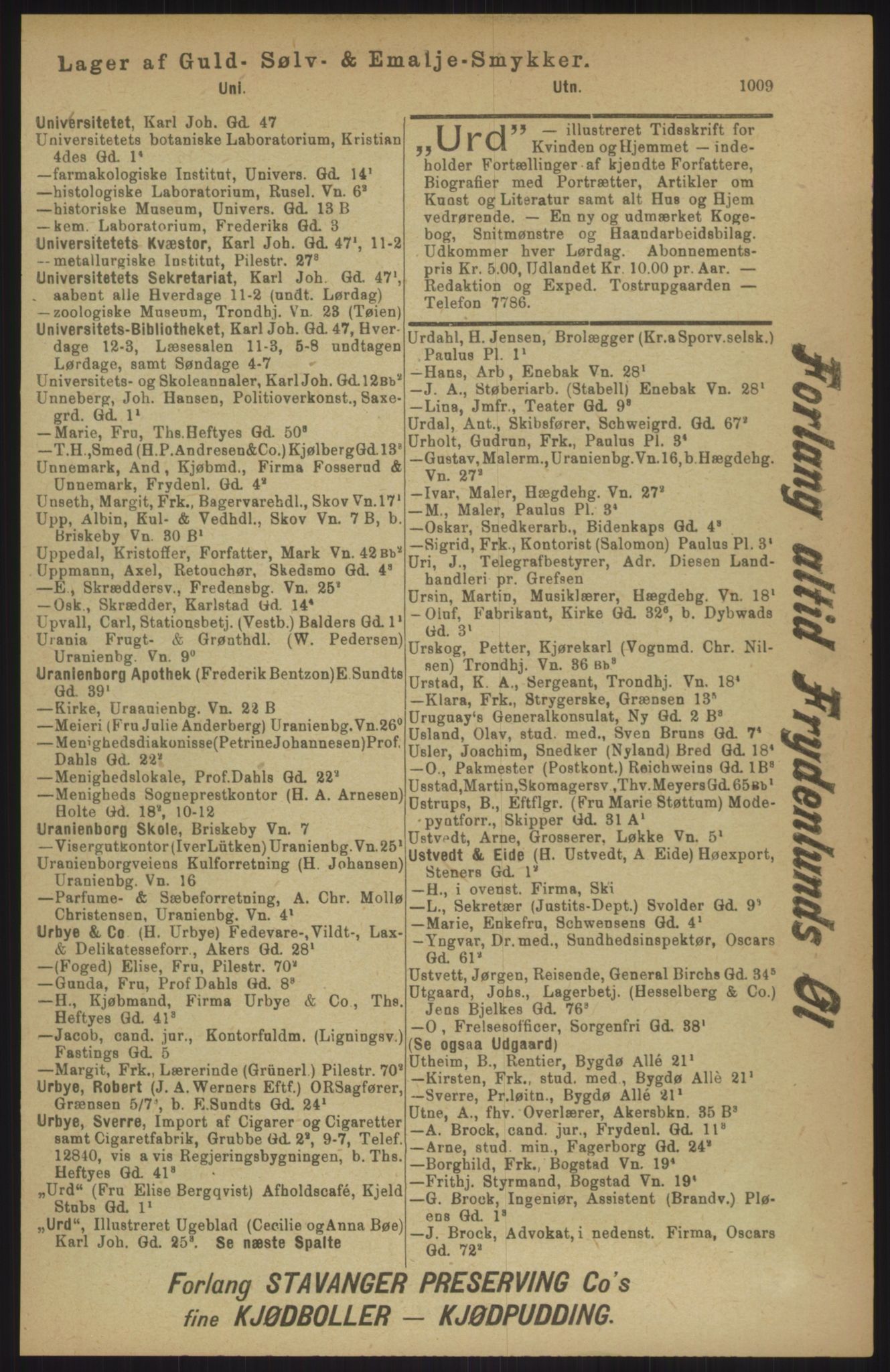 Kristiania/Oslo adressebok, PUBL/-, 1911, p. 1009