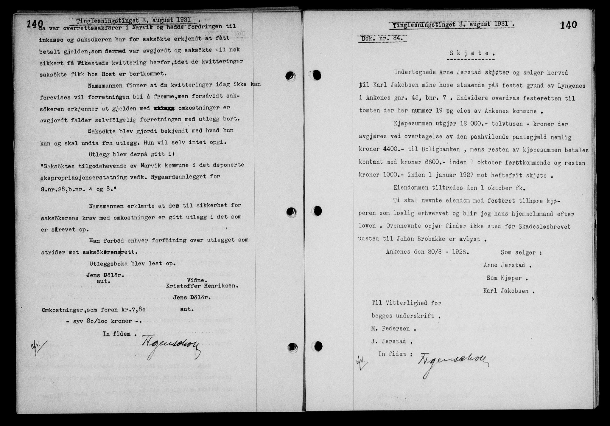 Steigen og Ofoten sorenskriveri, SAT/A-0030/1/2/2C/L0019: Mortgage book no. 22, 1931-1931, Deed date: 03.08.1931