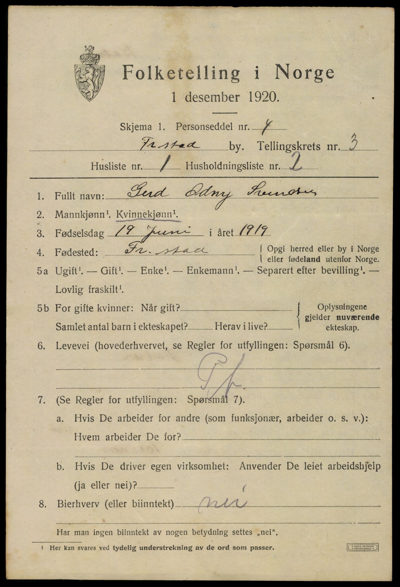 SAO, 1920 census for Fredrikstad, 1920, p. 14929