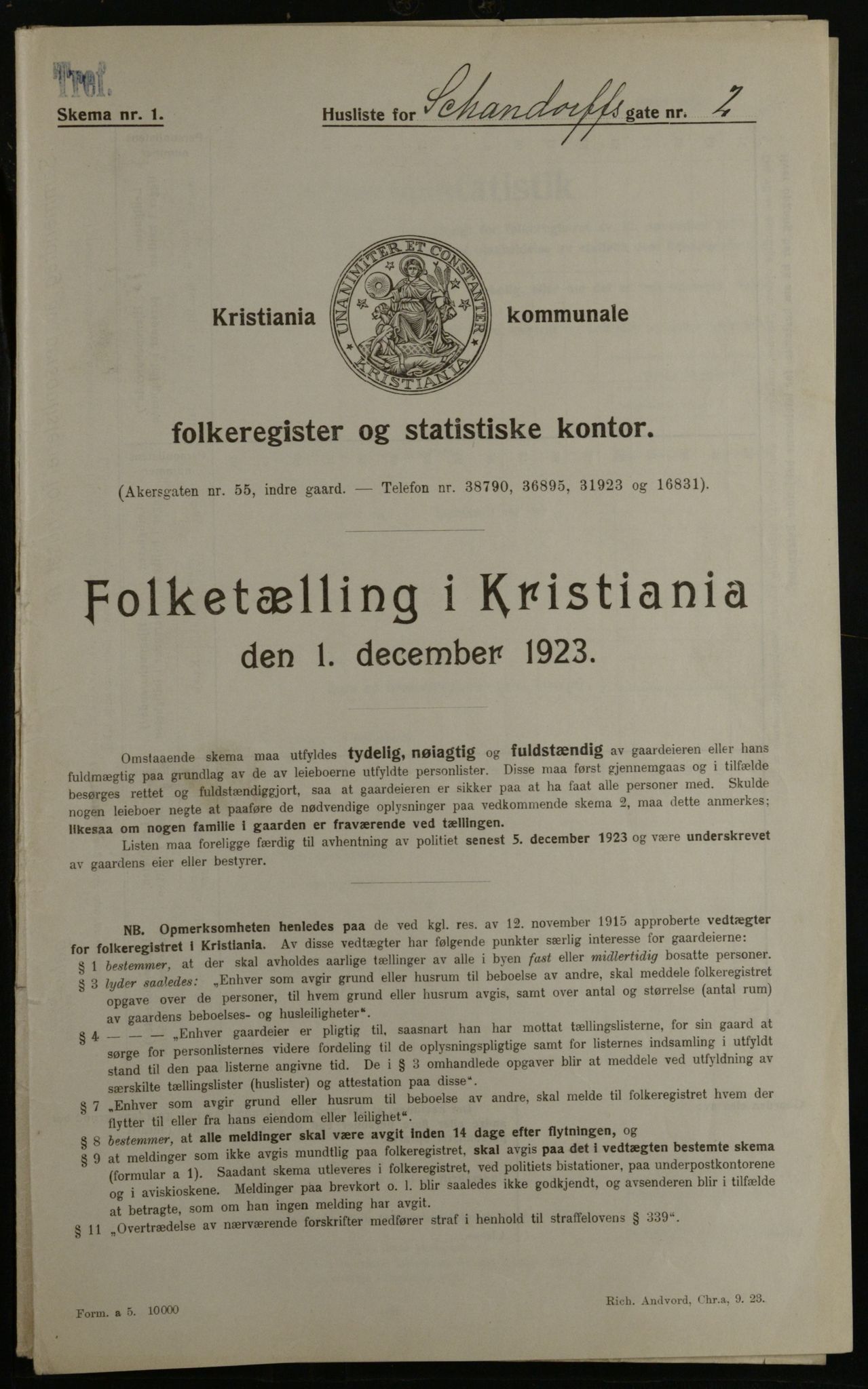 OBA, Municipal Census 1923 for Kristiania, 1923, p. 99227