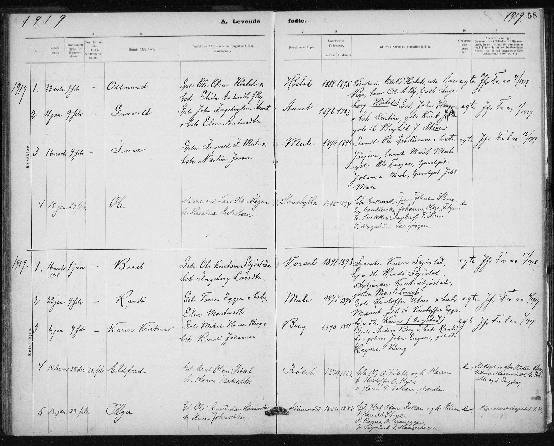 Ministerialprotokoller, klokkerbøker og fødselsregistre - Sør-Trøndelag, SAT/A-1456/612/L0381: Parish register (official) no. 612A13, 1907-1923, p. 58